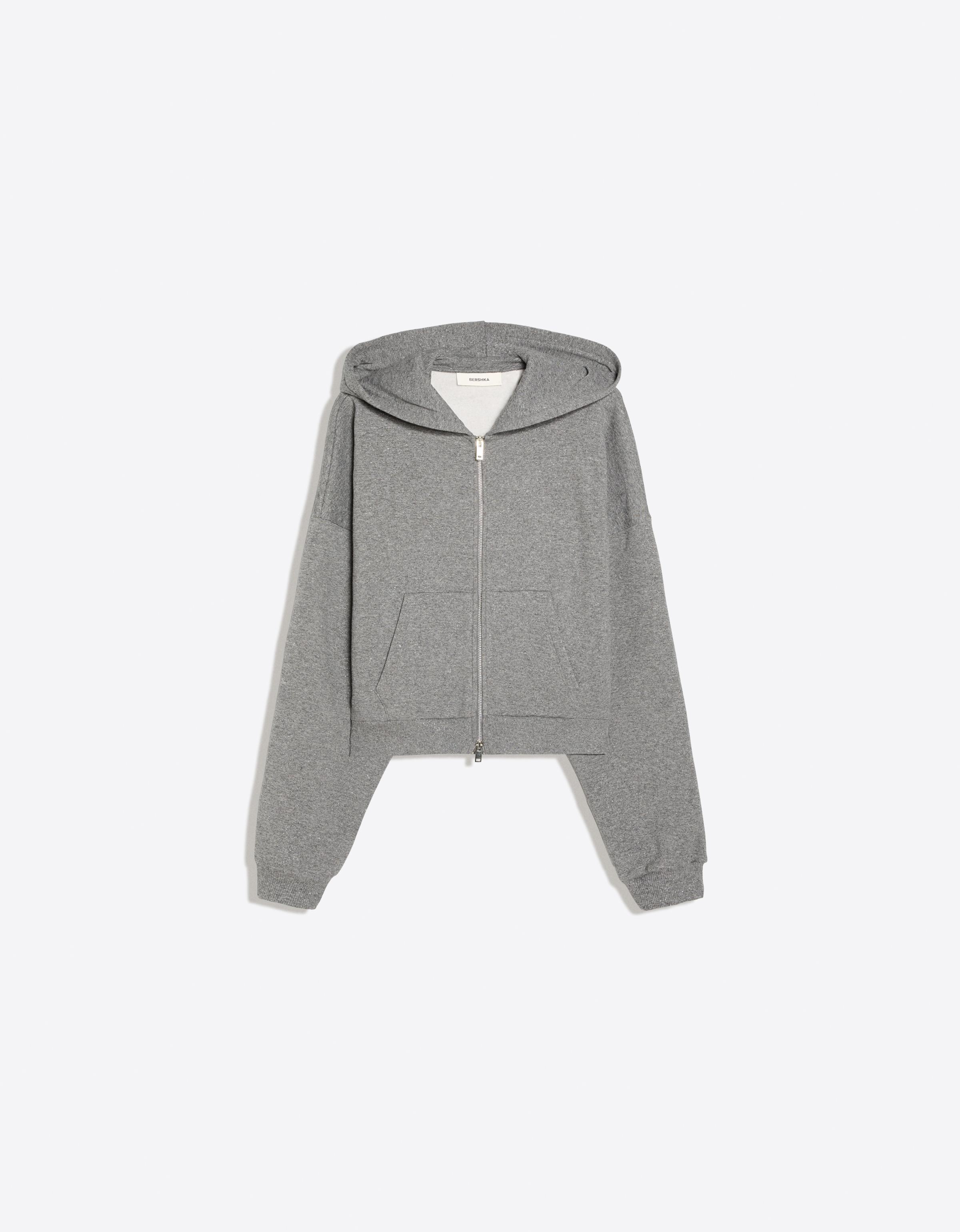 Bershka Sudadera Capucha Brillos Mujer Gris