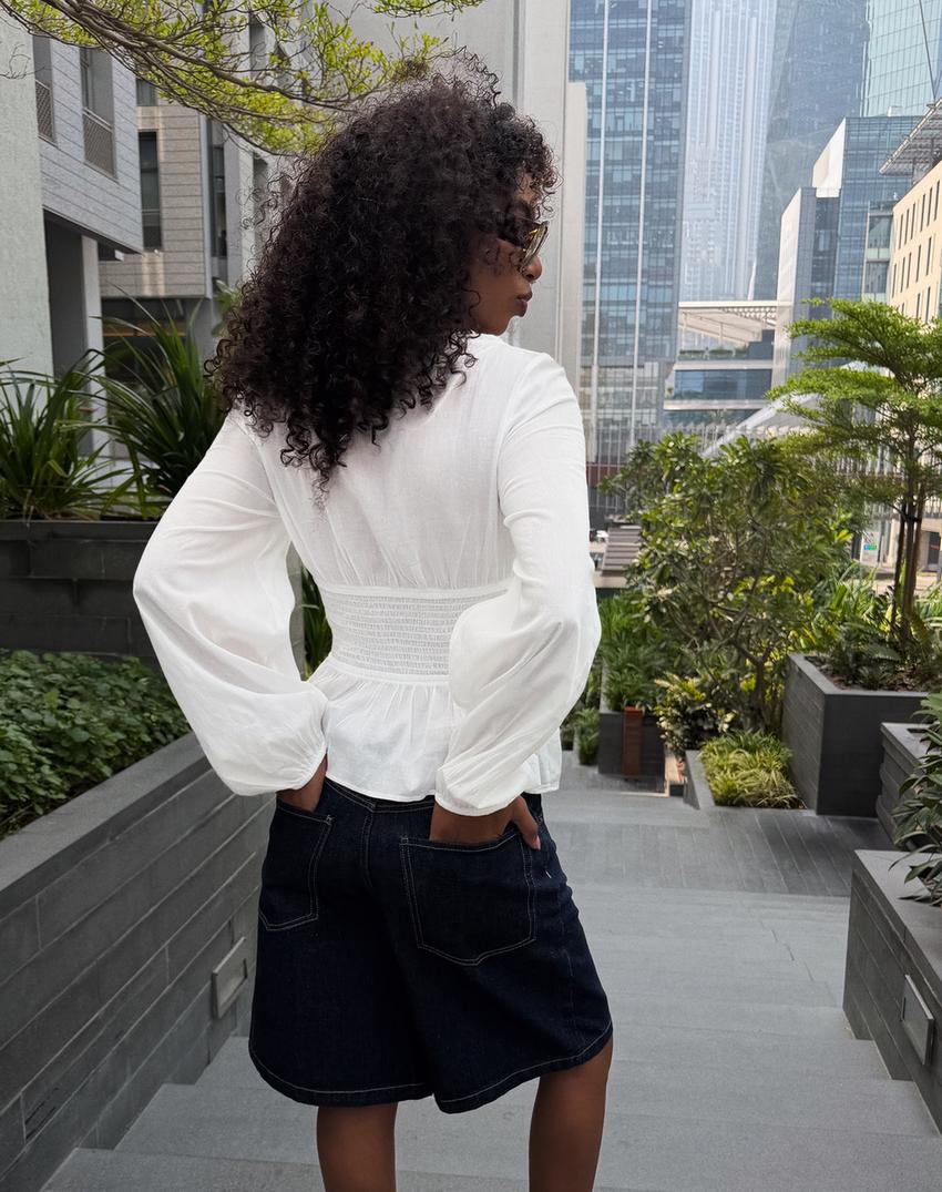 Blouse à boutons-Blanc