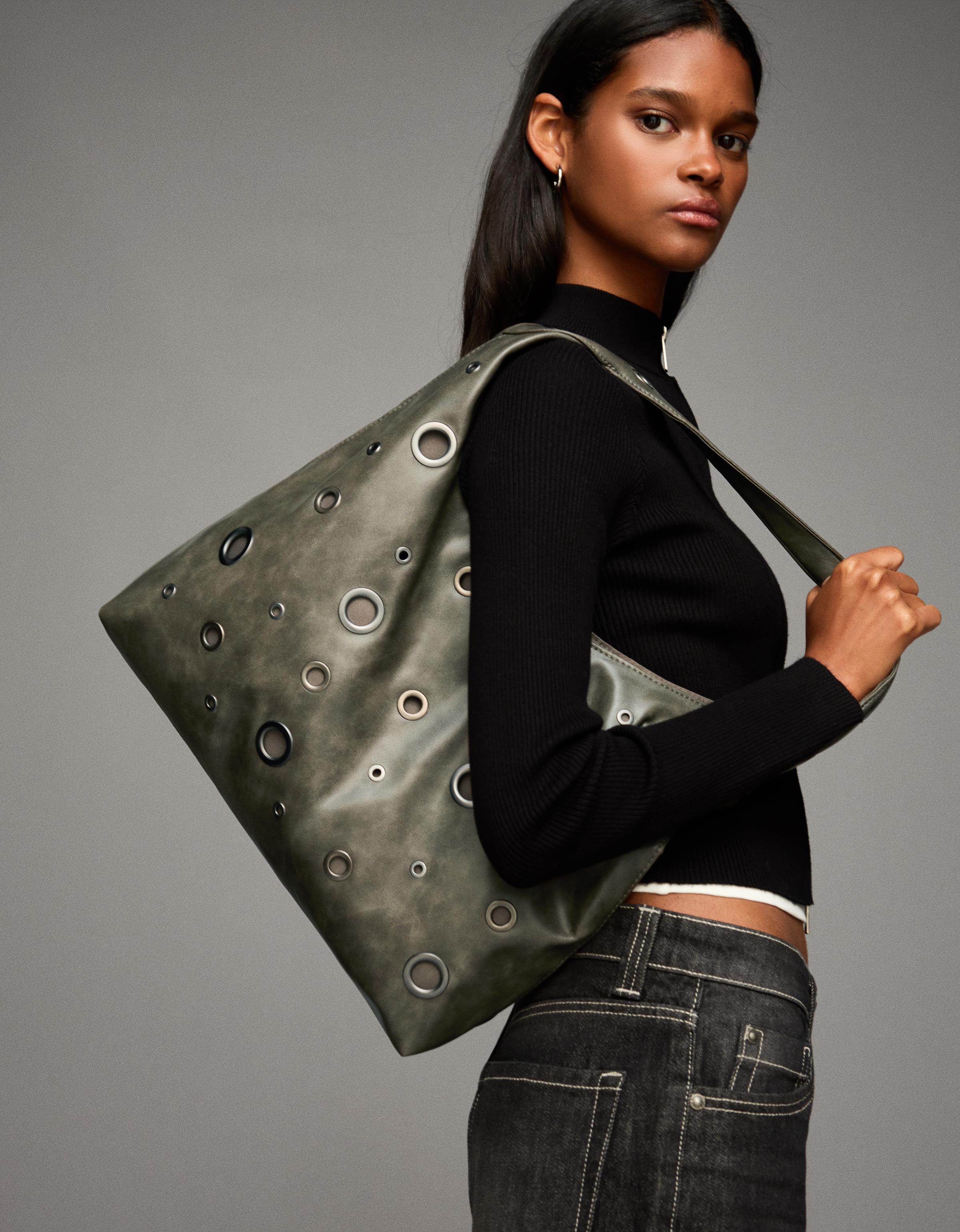Bershka Tasche Mit Ösen Damen Dunkelgrau
