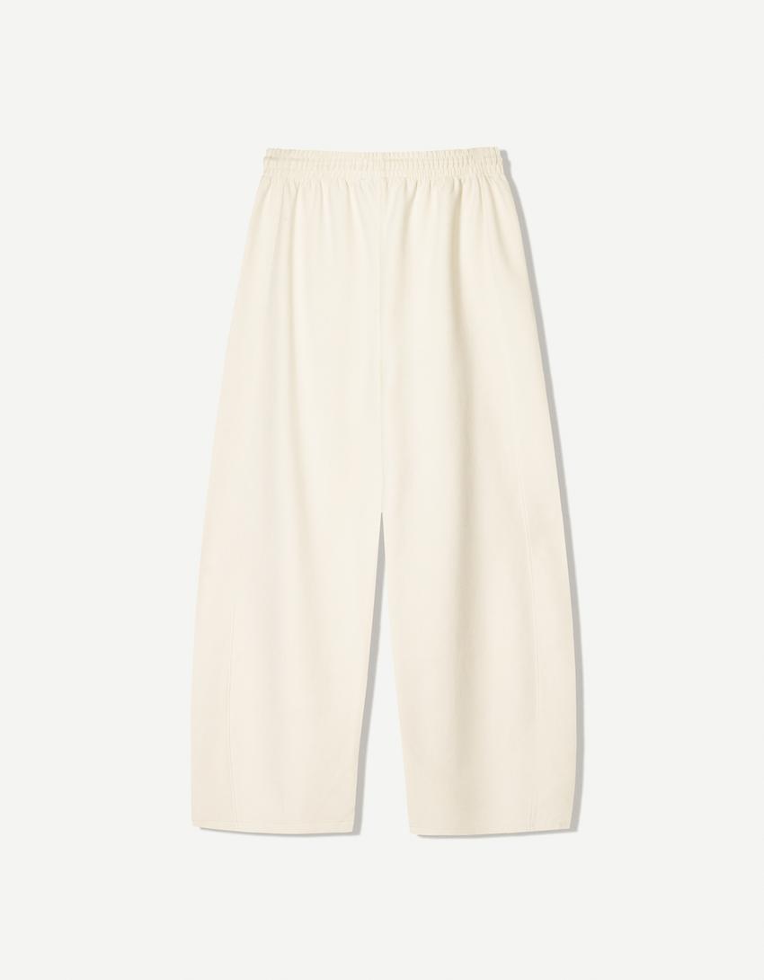 Pantalon barrel molleton-Écru