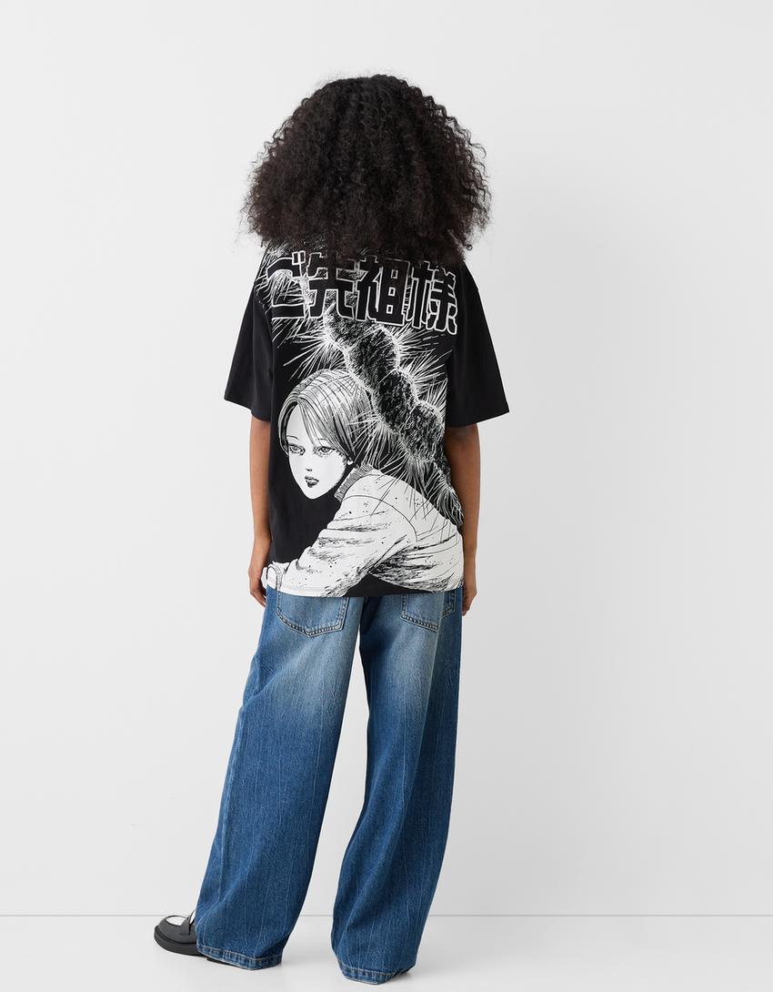 T-shirt Juni Ito Collection de manga curta boxy bordado-Preto-1