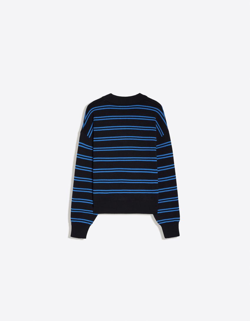 Sweter oversize z kołnierzykiem typu polo-Granatowy