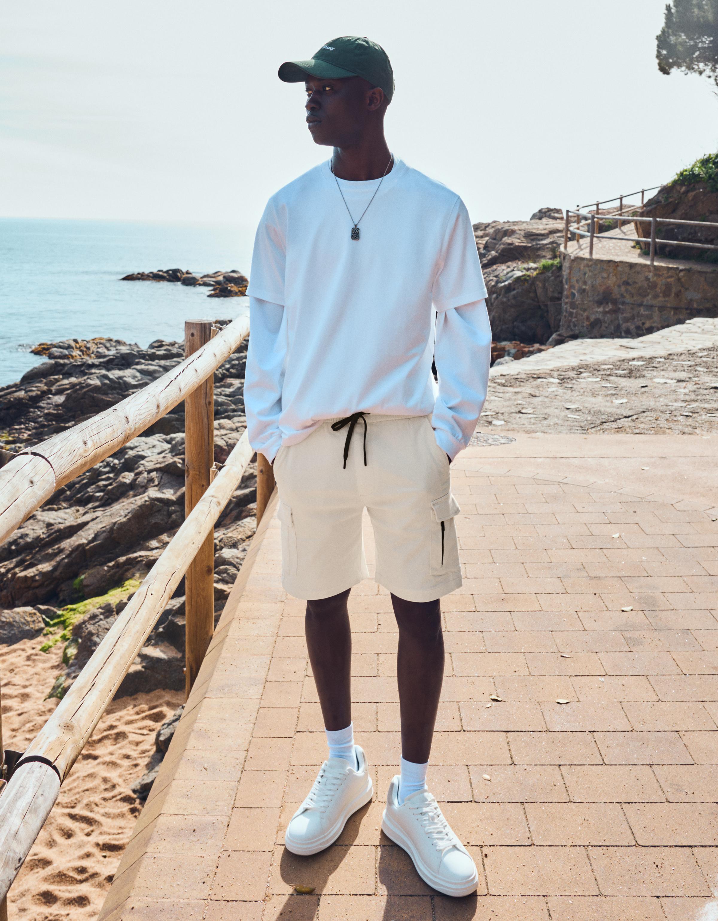 Bermuda Regular Fit Cargo Hombre S Blanco