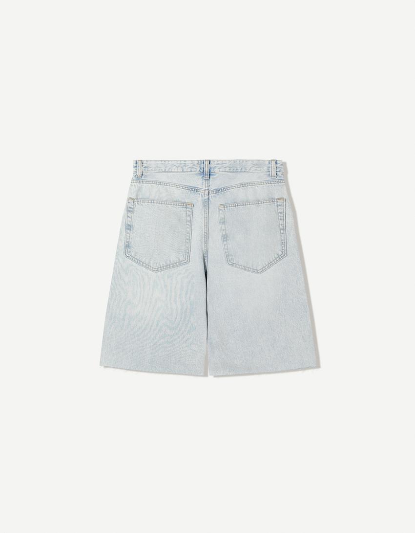 Calções bermuda super baggy fit-Azul claro-4