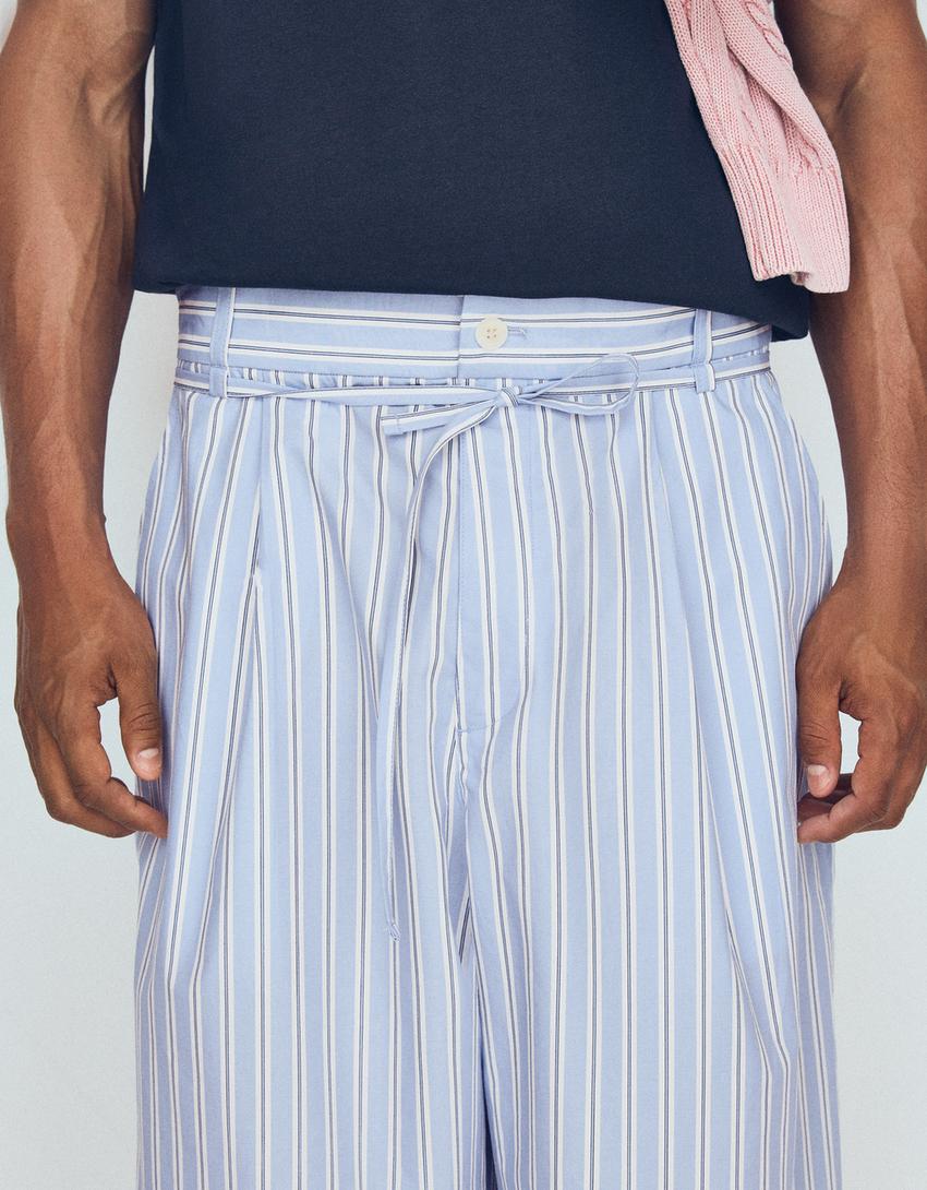 Super baggy striped trousers-Blue