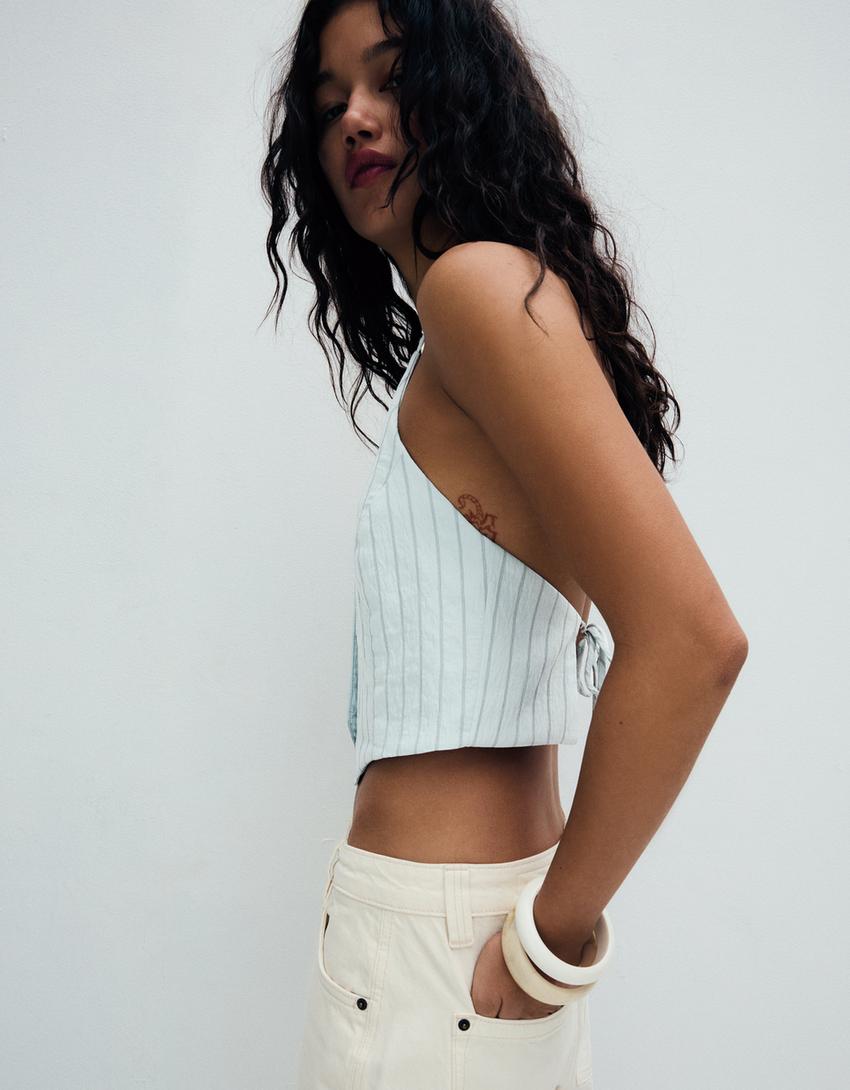 Striped halter vest-Light blue