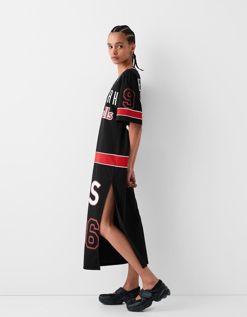 New York Red Bulls midi dress with slit-Black