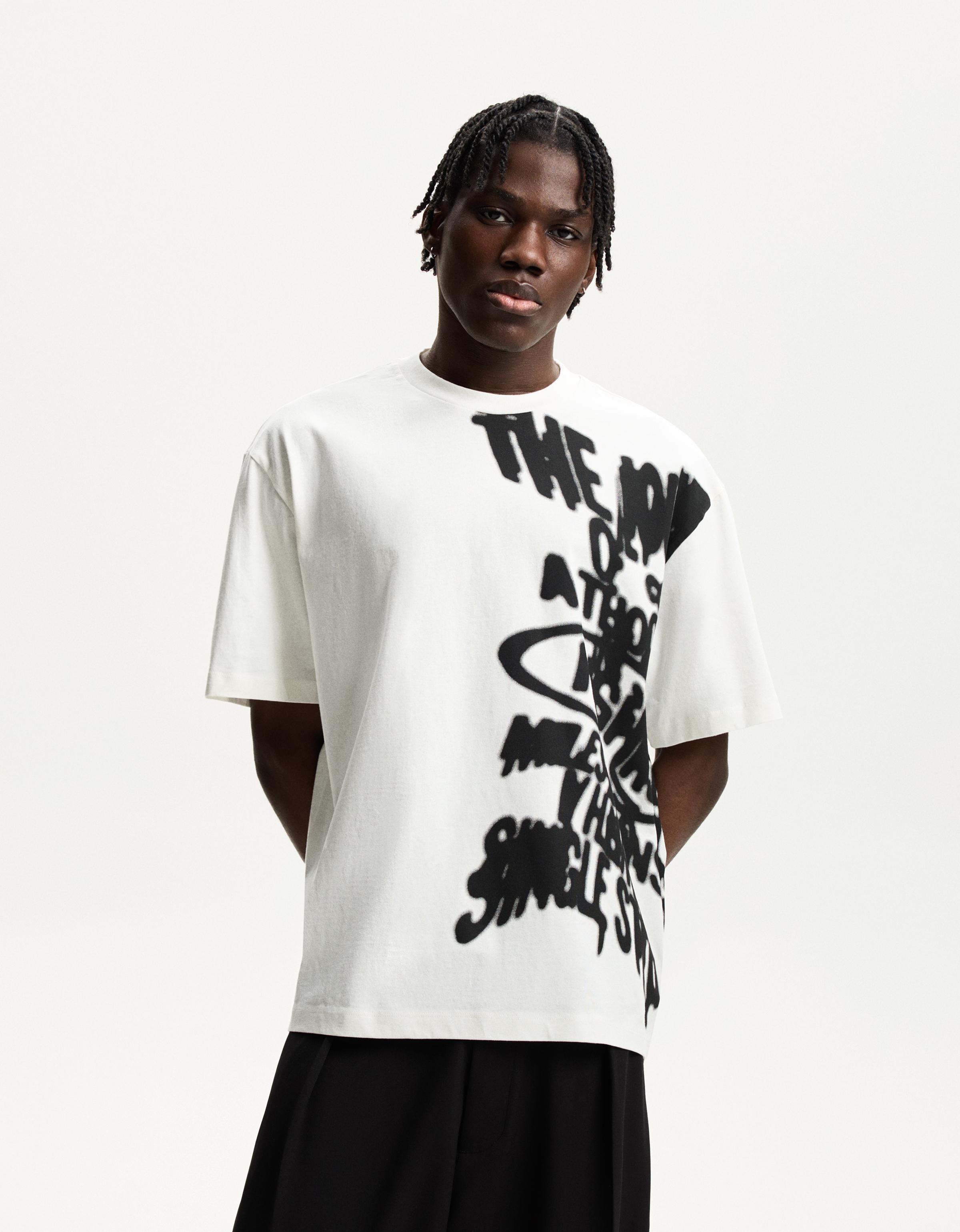 Bershka T-Shirt Mit Print Herren Xs Grbrochenes Weiss