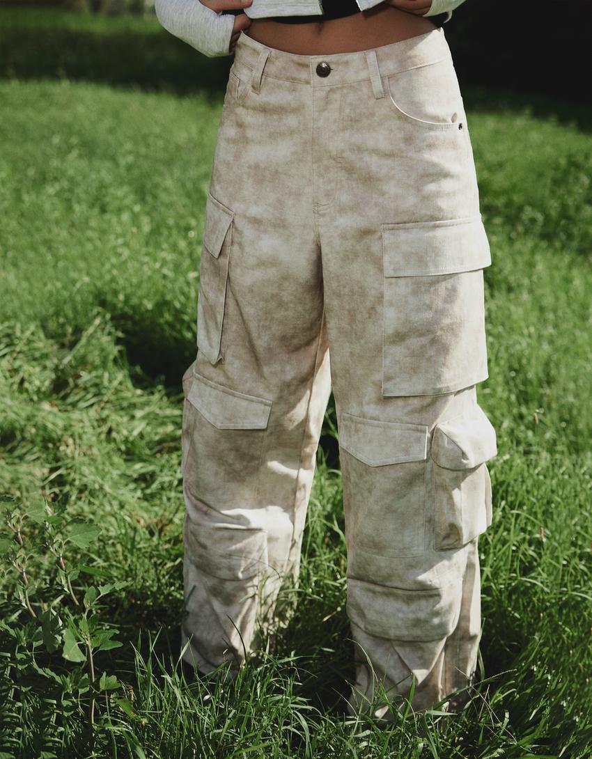 Pantaloni cargo print-Bej