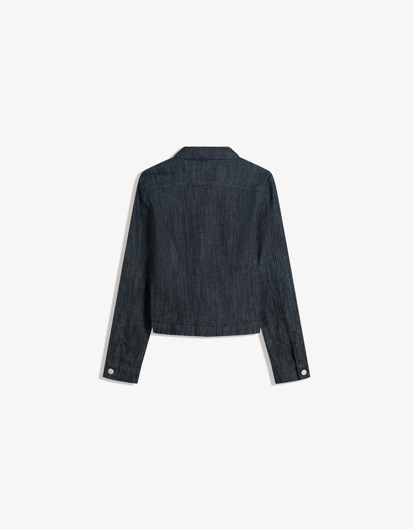 Jakke i denim med lynlås-Marineblå-3