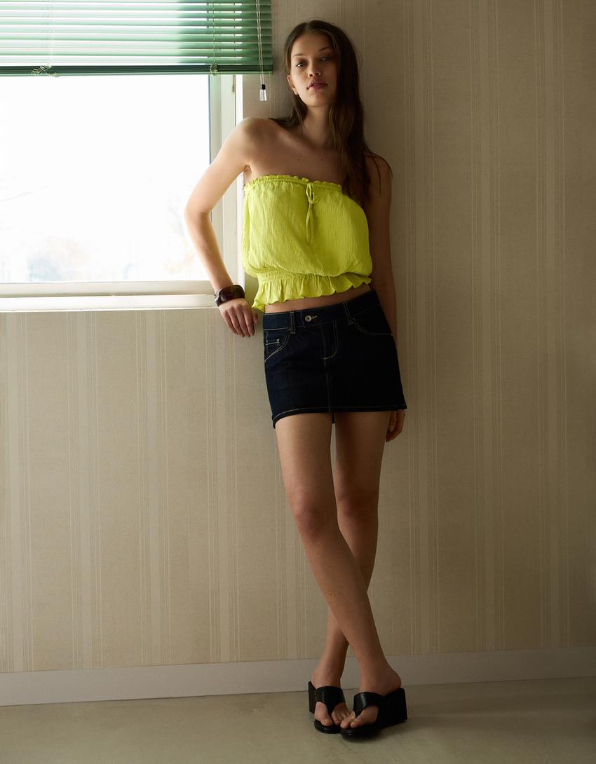 Ruched crepe bandeau top-Green