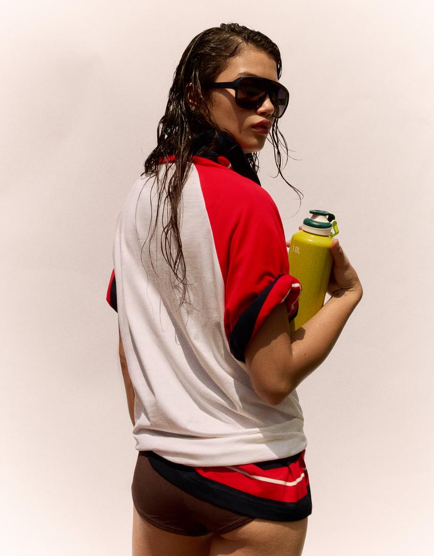 T-shirt raglan imprimé-Rouge