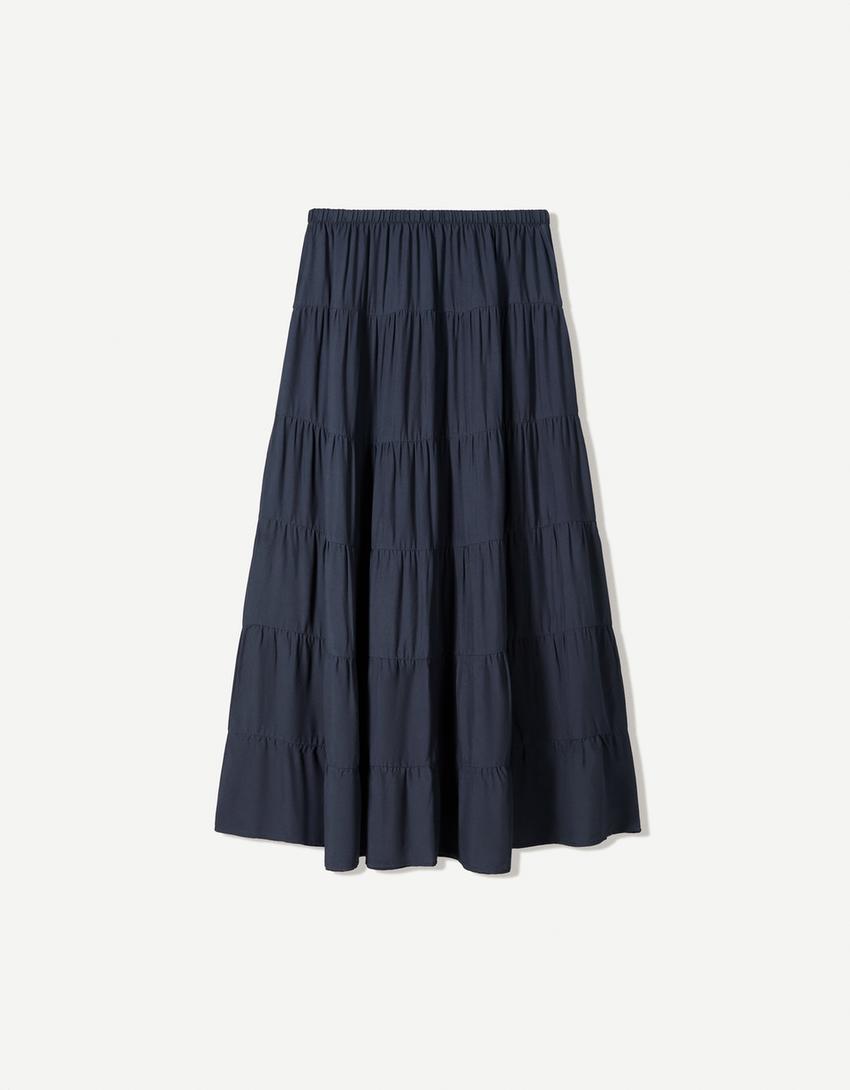 Rustic midi skirt-Navy-3