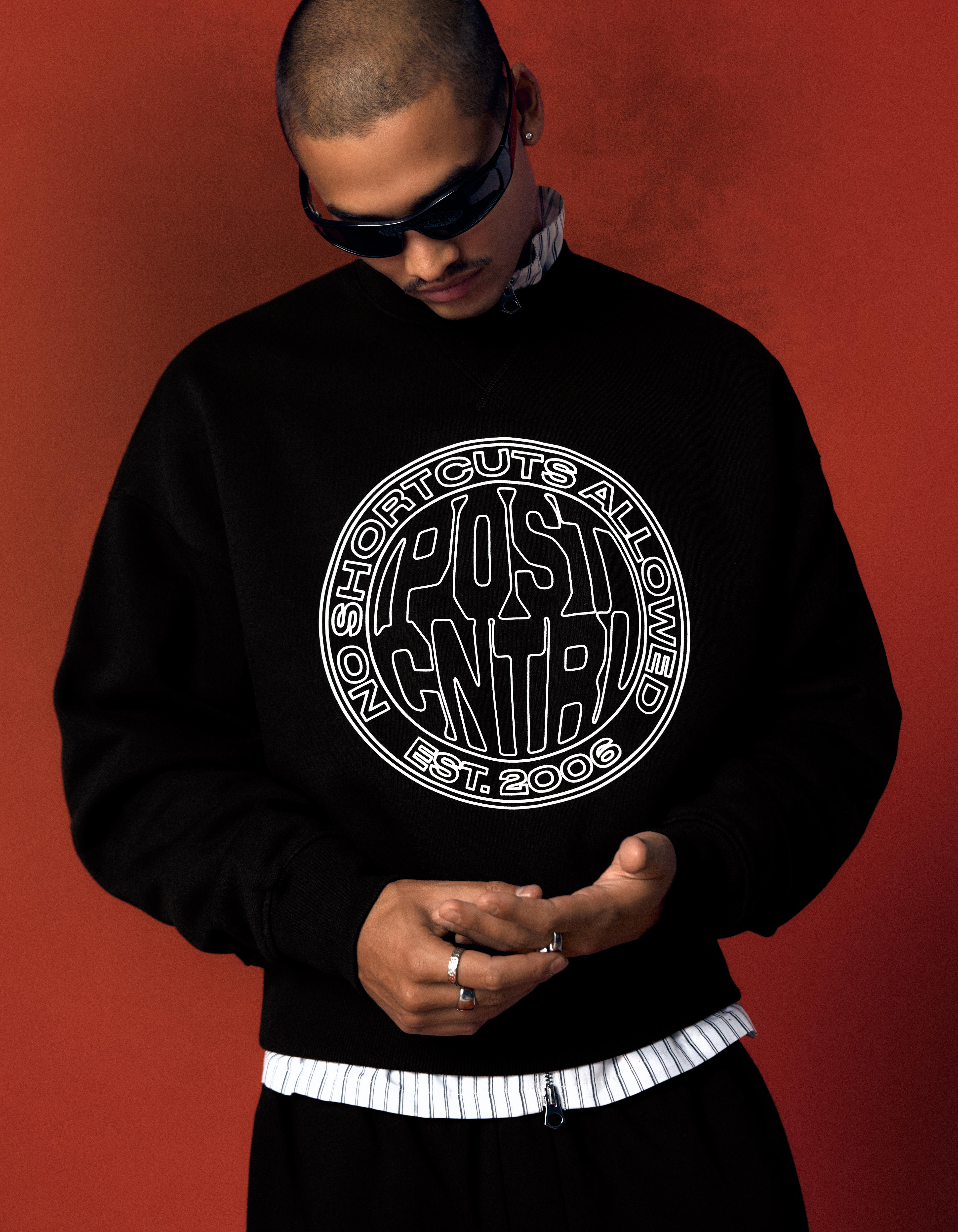 Round neck print sweatshirt — Black