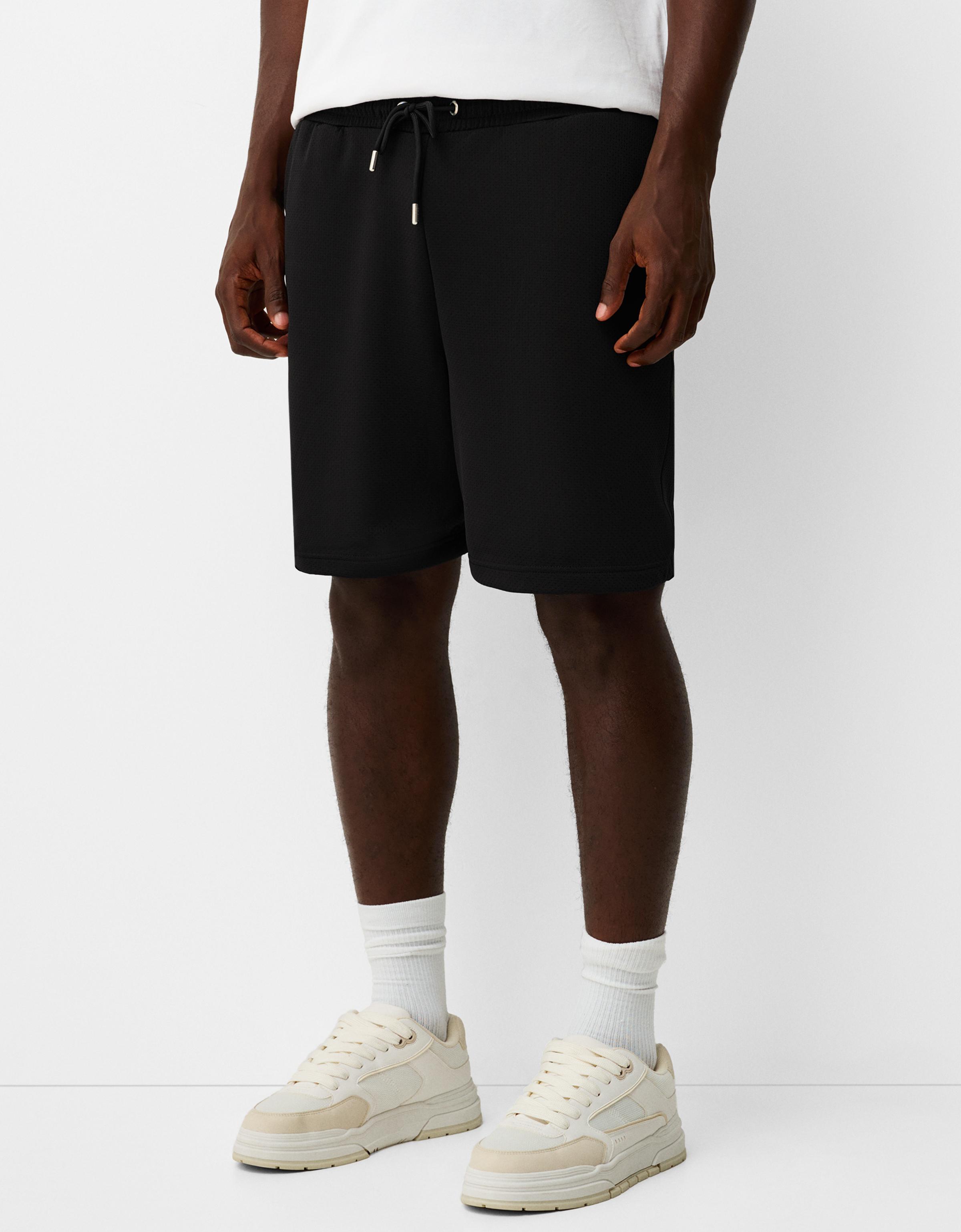 Bershka Bermudas Mesh Sportlich Herren L Schwarz