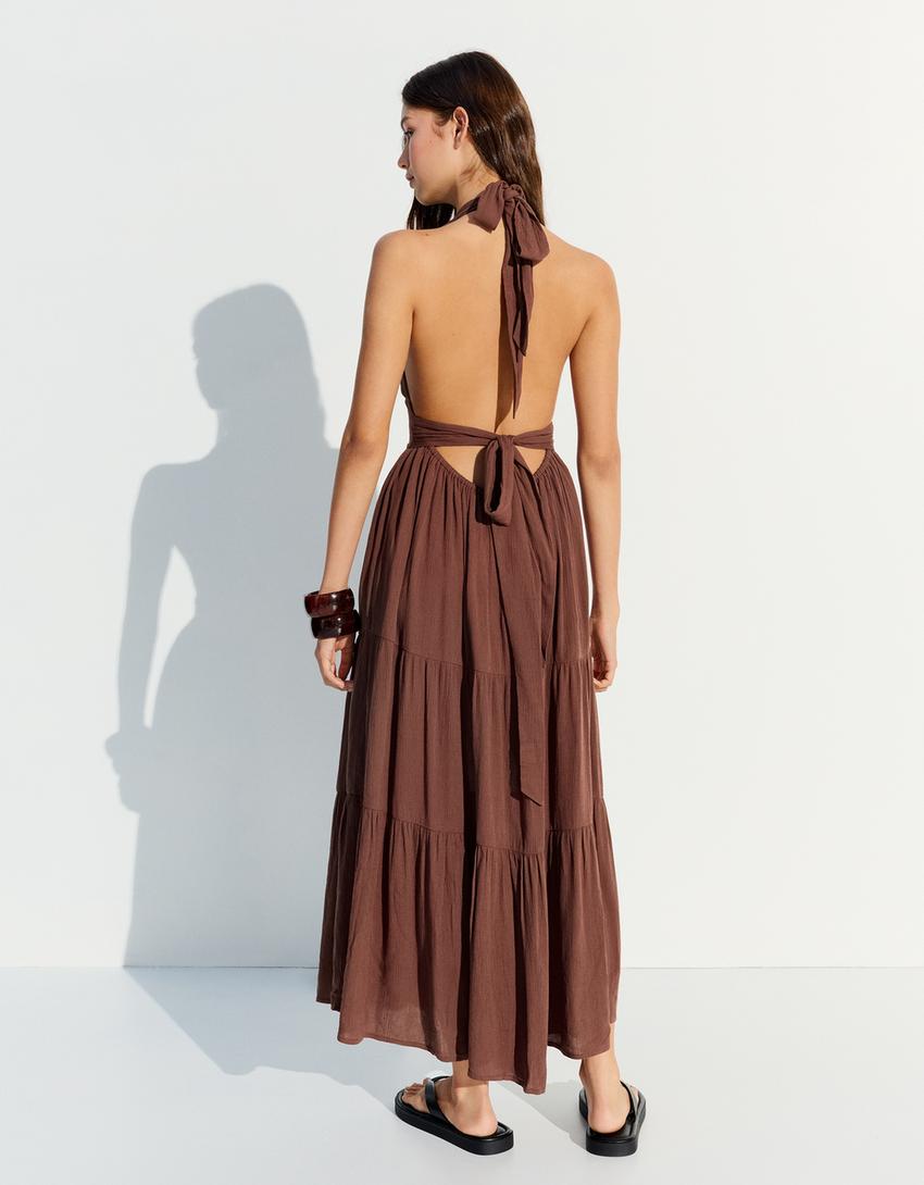 Rustic halter neck long dress - Women | Bershka Rustic halter neck long dress - Women | Bershka