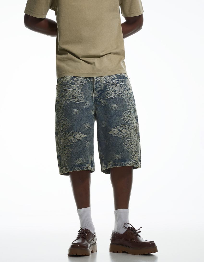 ARIES X BERSHKA denim Bermuda shorts-Light blue