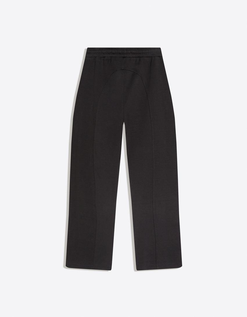 Wide-leg interlock trousers-Black