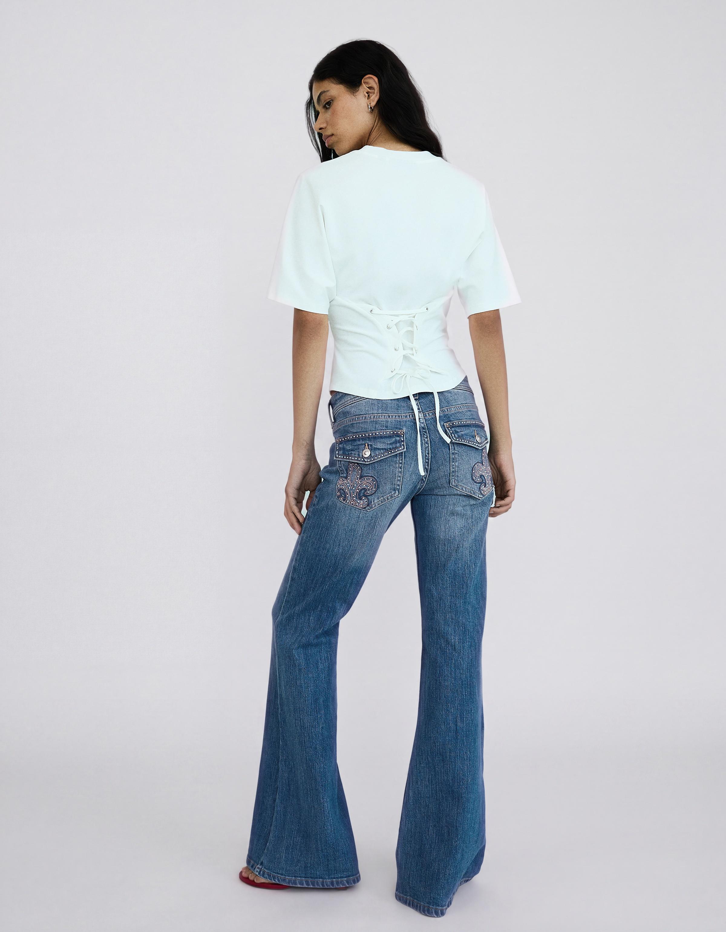 Low-rise embroidered flared jeans — Light blue