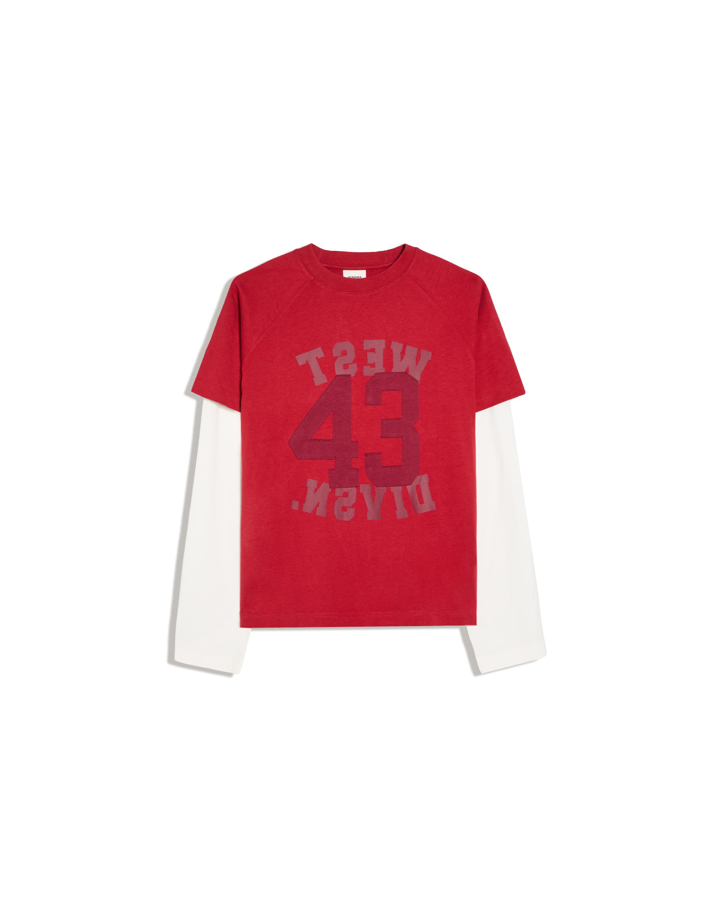 Double sleeve print T-shirt — Red