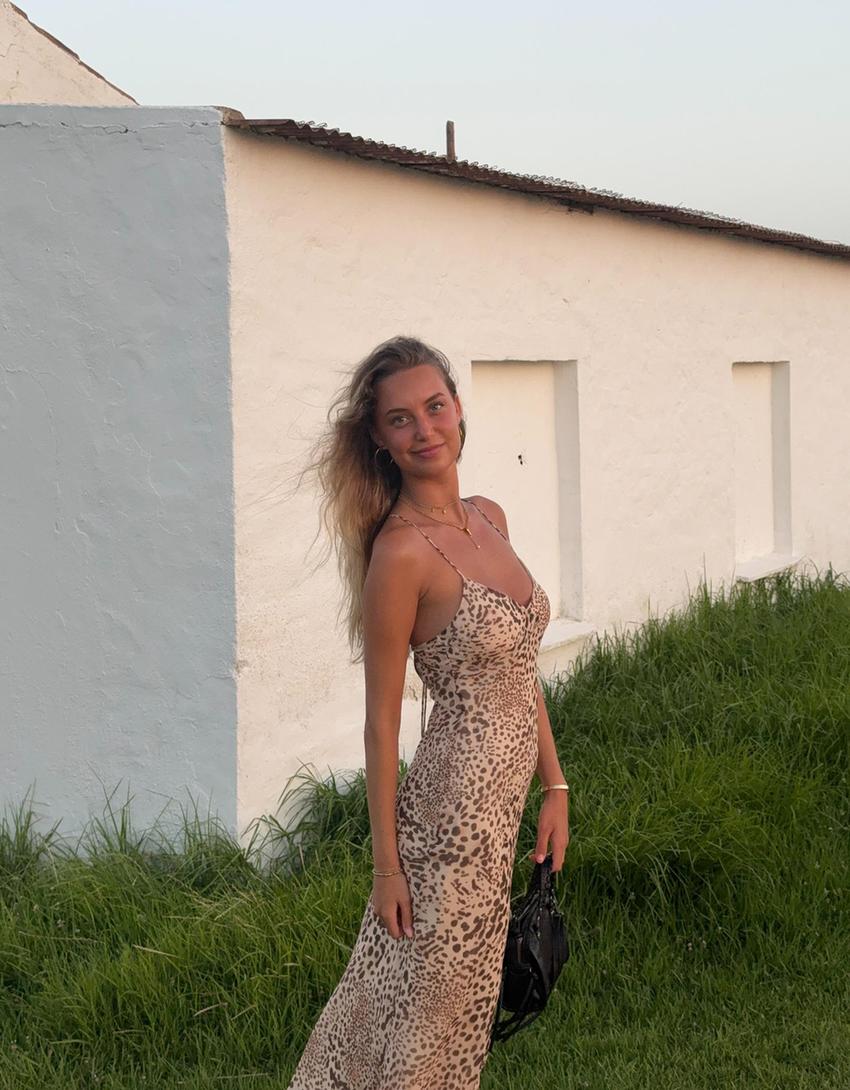Robe midi à imprimé animal-Multicouleur-0