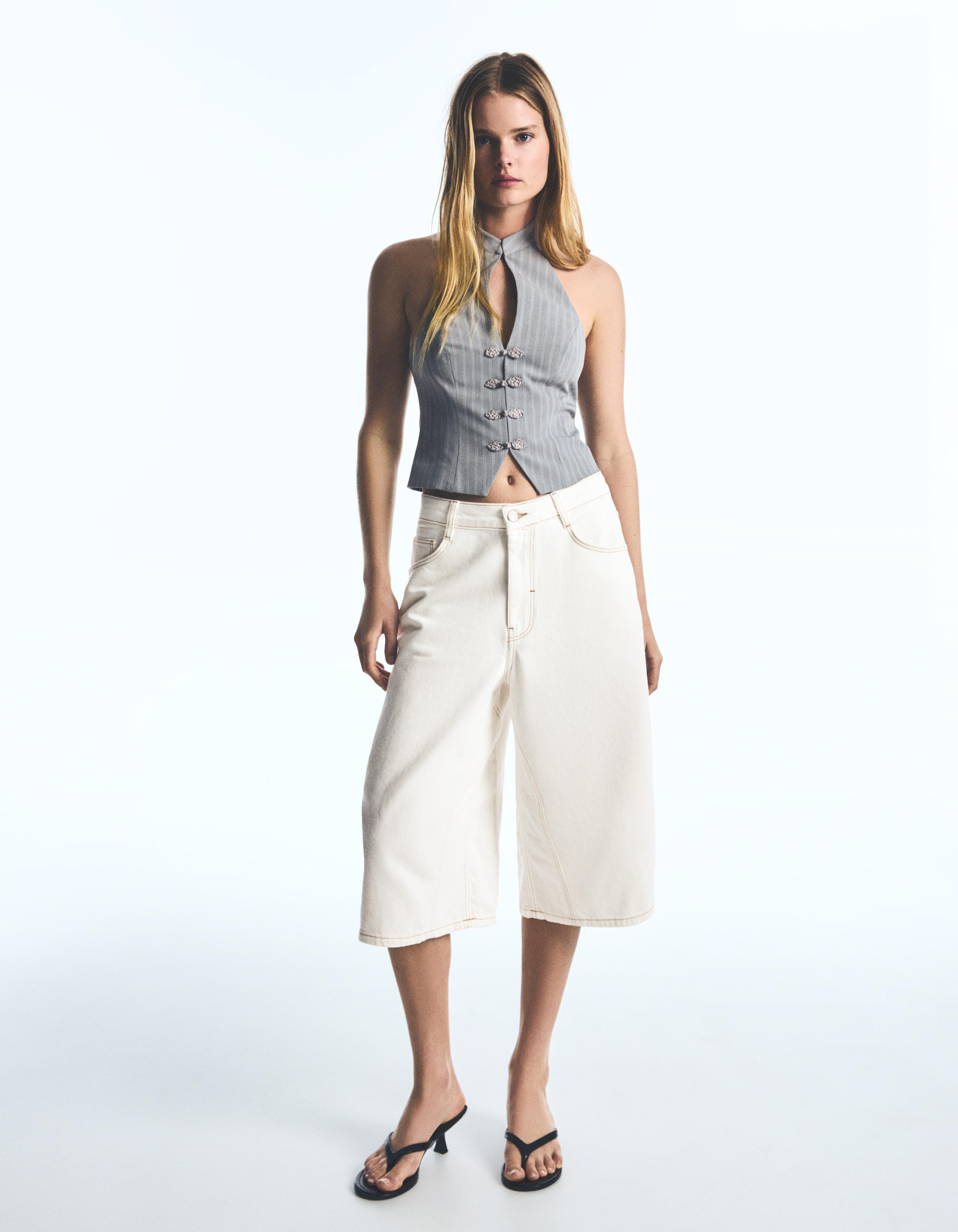 Bershka Chaleco Halter Alamares Mujer Gris
