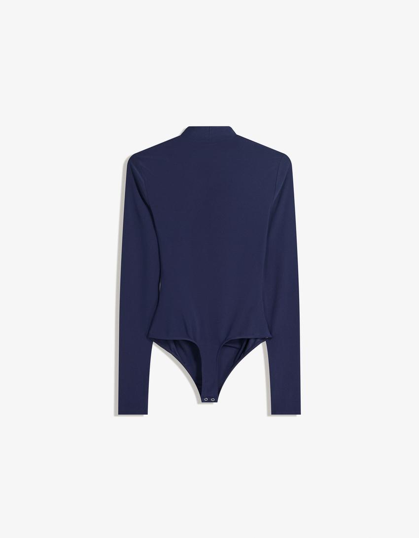 Long sleeve mock neck bodysuit-Navy