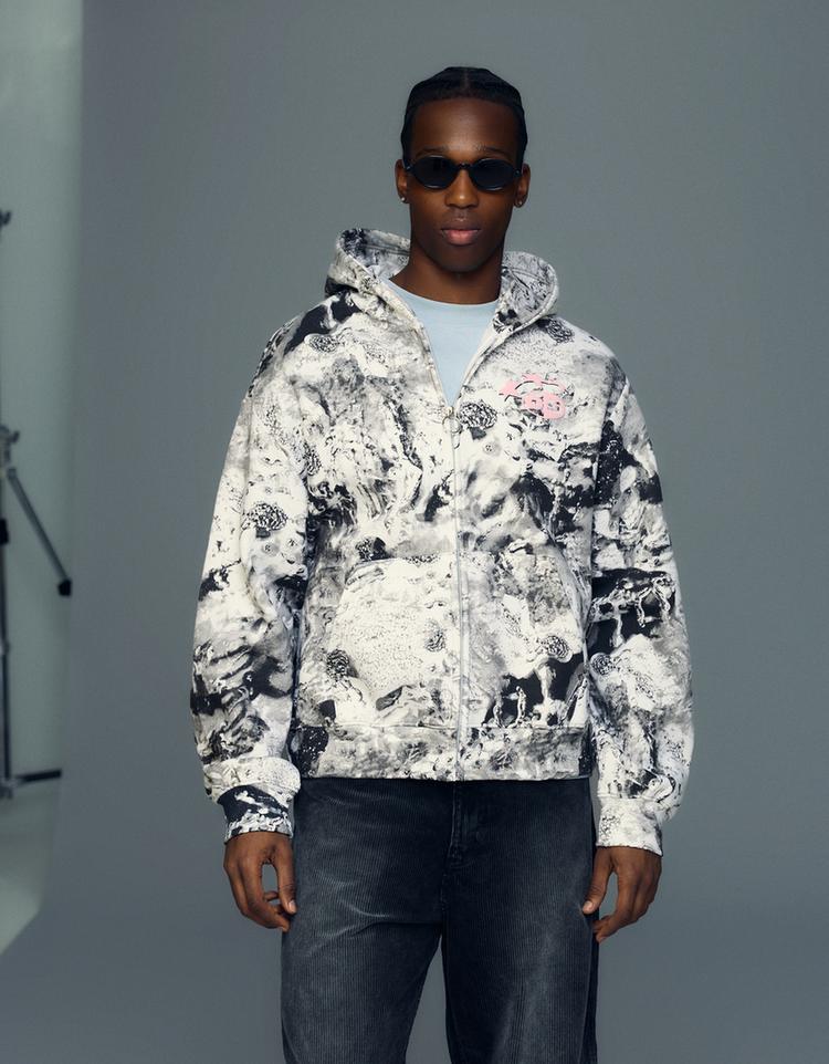 Blouson court capuche imprimé