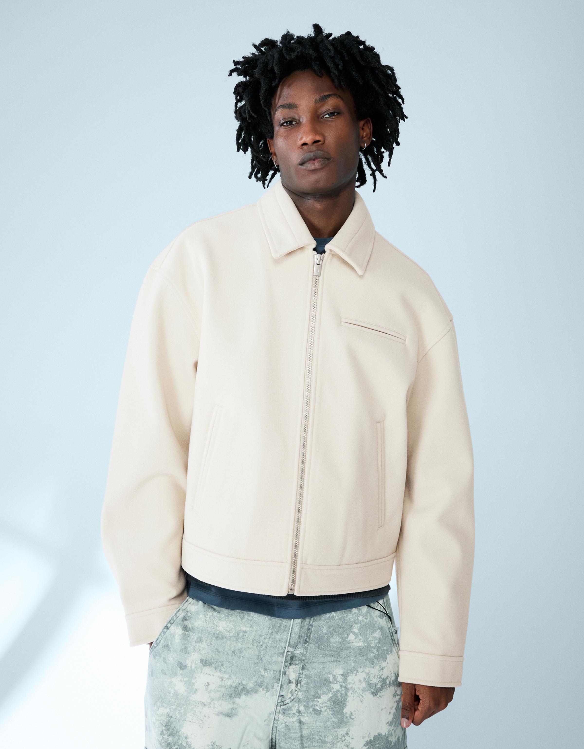 Bershka Jacke Aus Tuch Mit Reißverschluss Herren M Steinfarbe