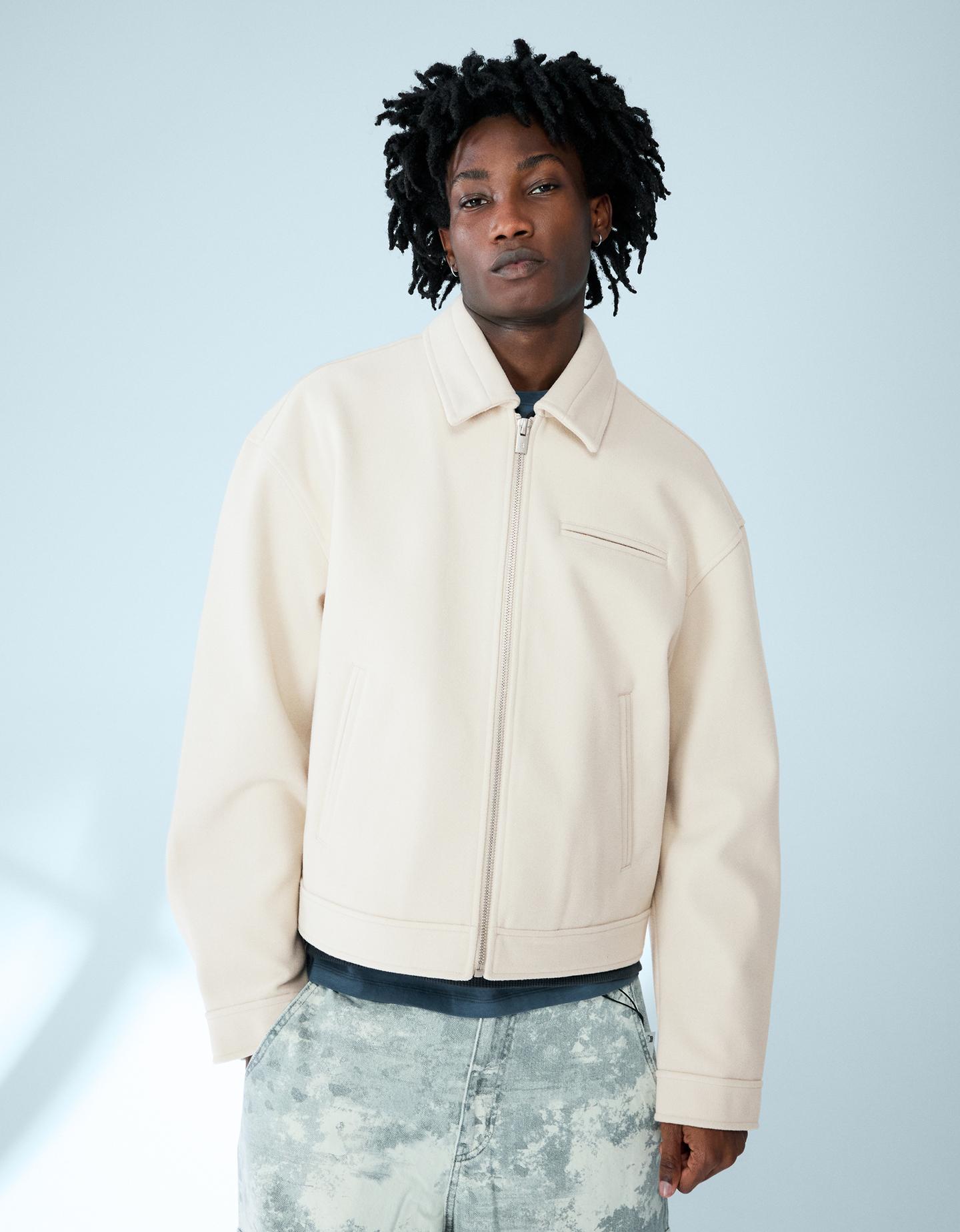 Bershka Cazadora Cremallera Casual Hombre Piedra