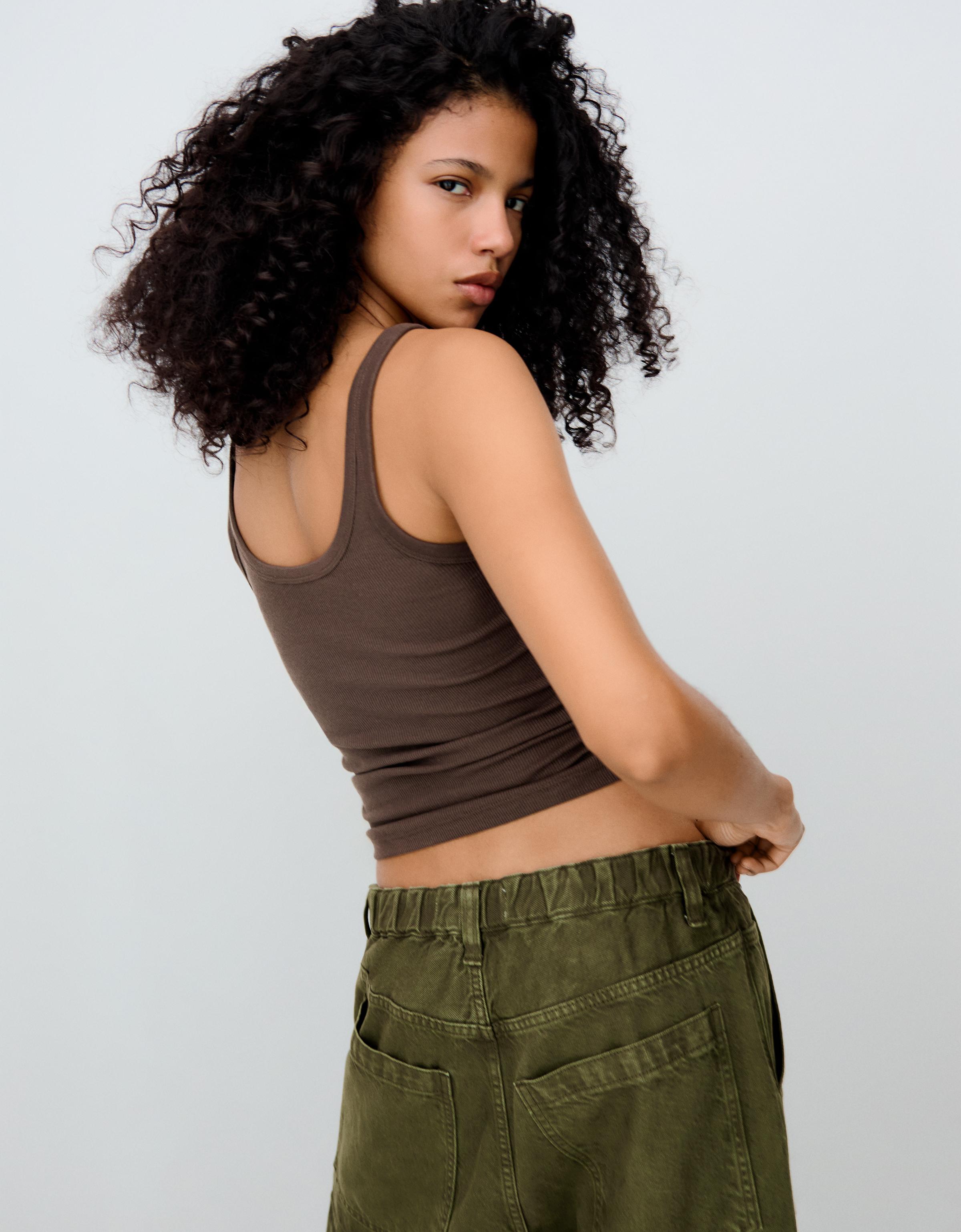 Ribbed vest top — Brown