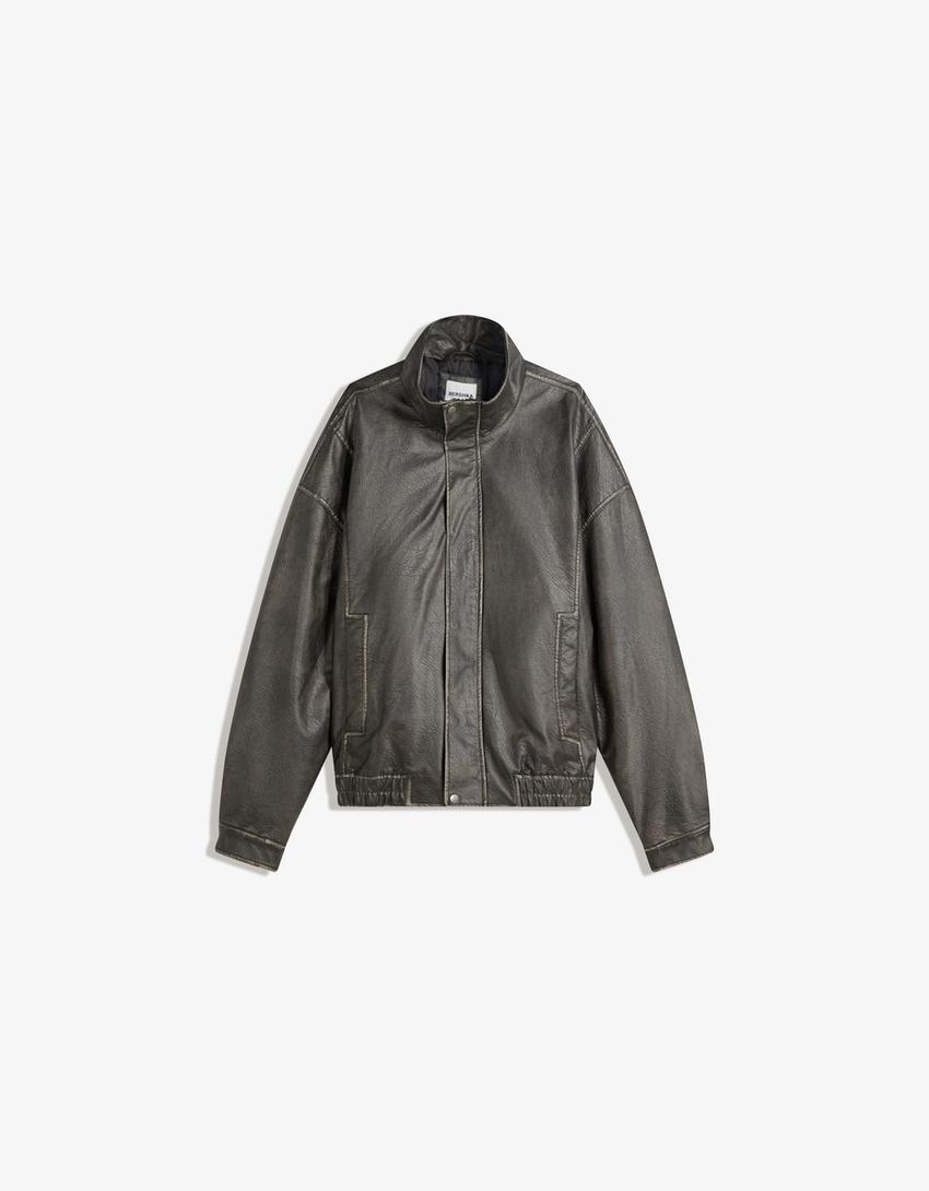 Veste en similicuir-Noir-5
