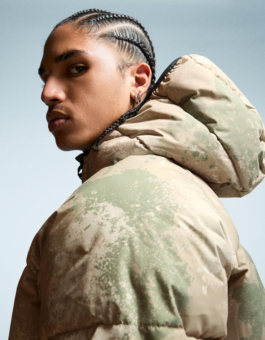 Hooded puffer jacket-Khaki