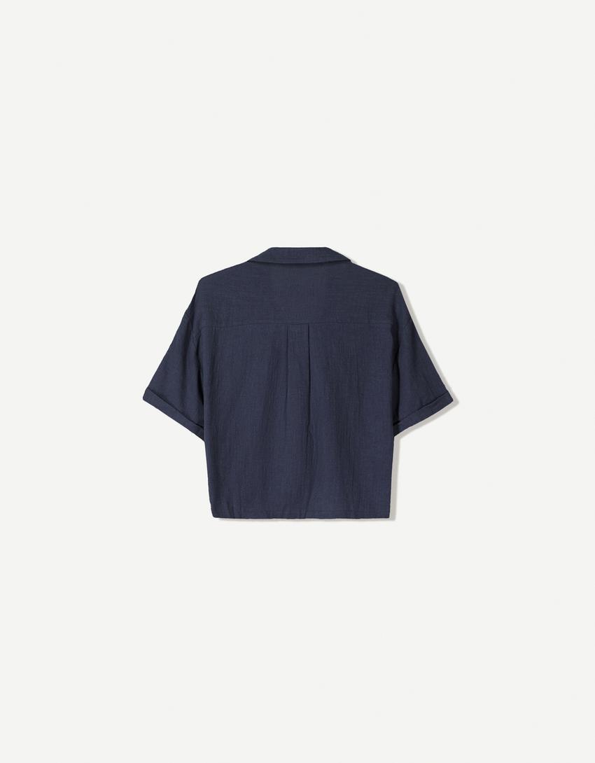 Textured rustic short sleeve shirt-Blue-4