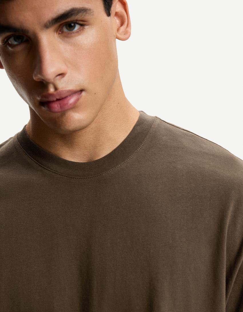 Short sleeve cropped T-shirt-Brown-2