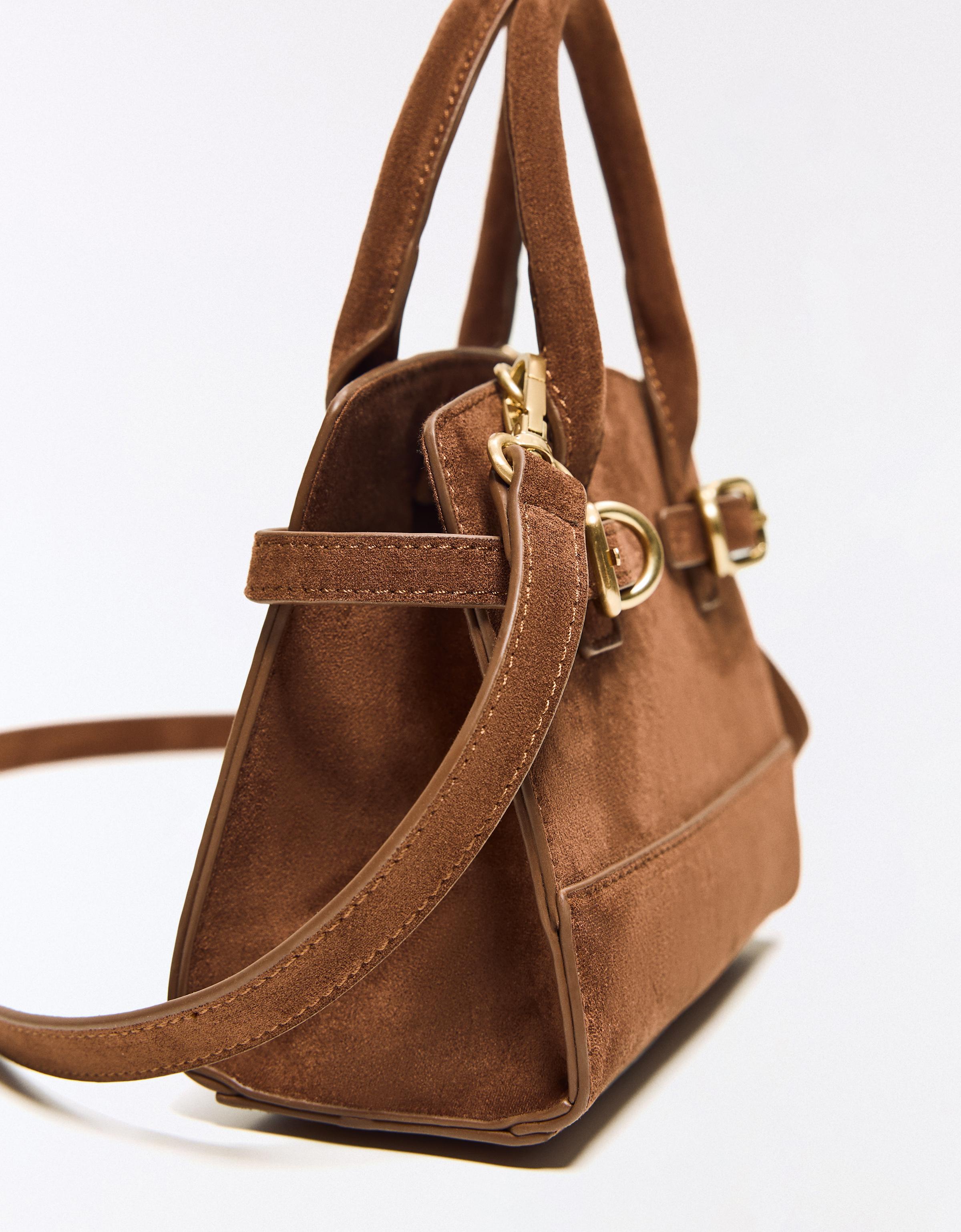 Faux suede buckle bag — Brown