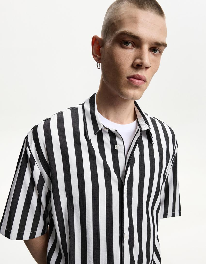 Chemise manches courtes relaxed fit-Blanc / Noir