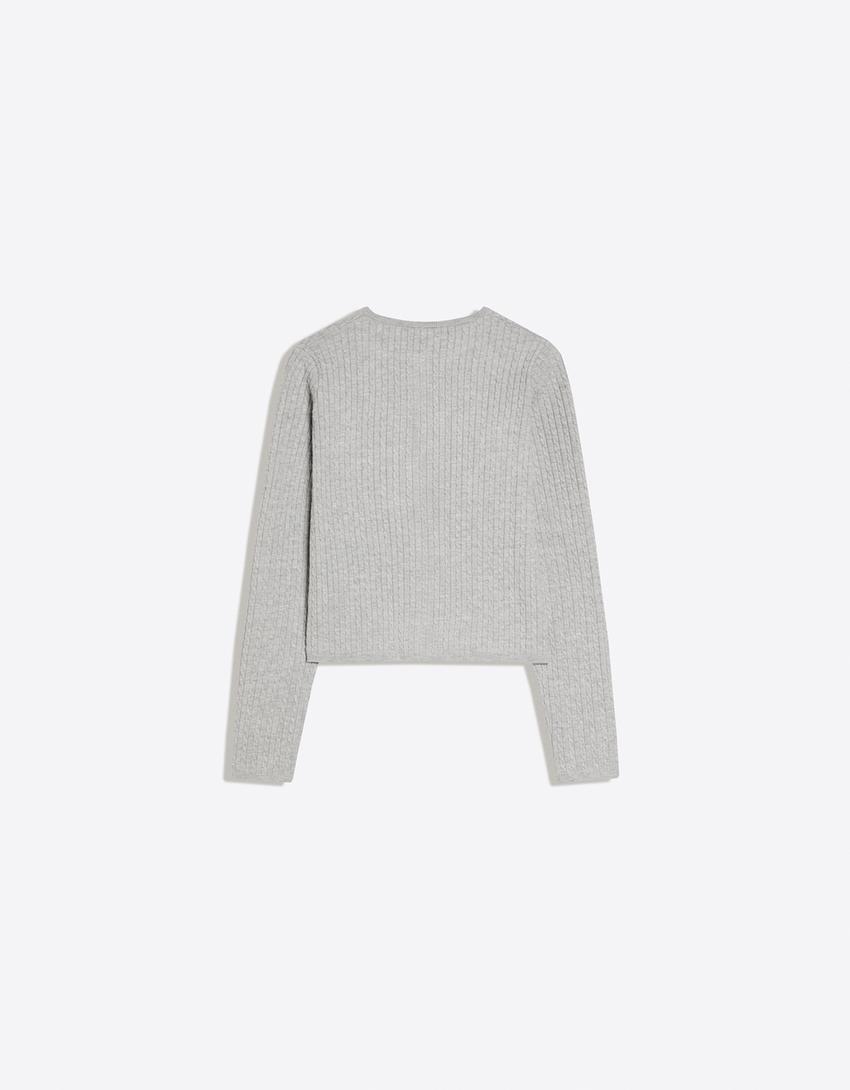 Woven button-up cardigan-Grey