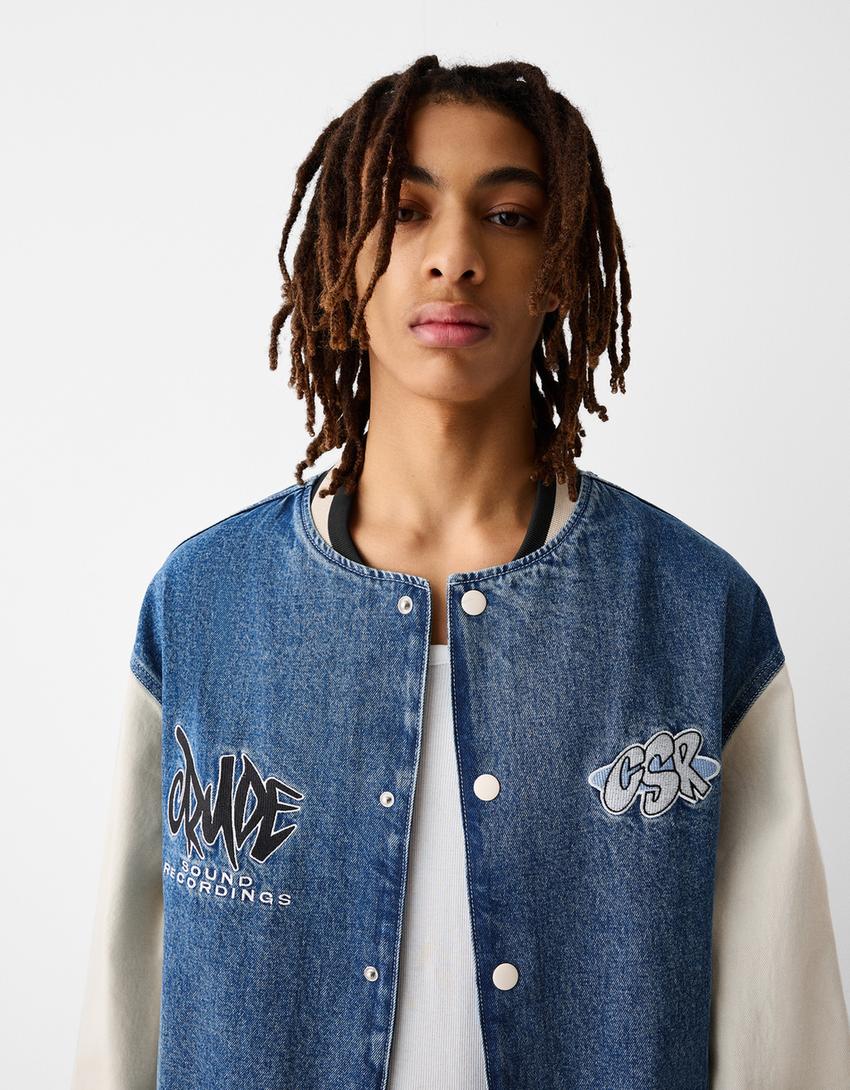 Blouson cropped workwear-Bleu lavé-2