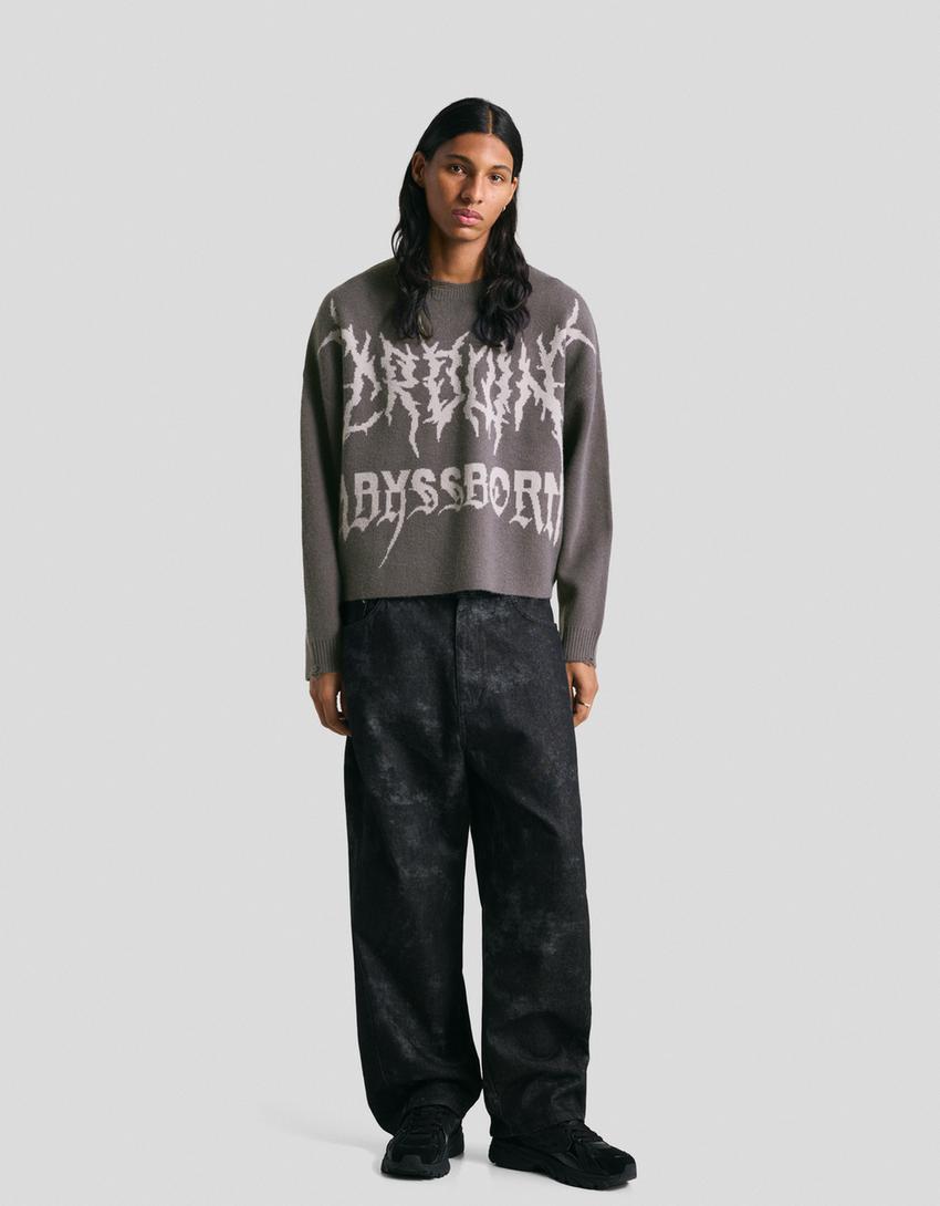 Jacquard-Cropped-Pullover-Grau