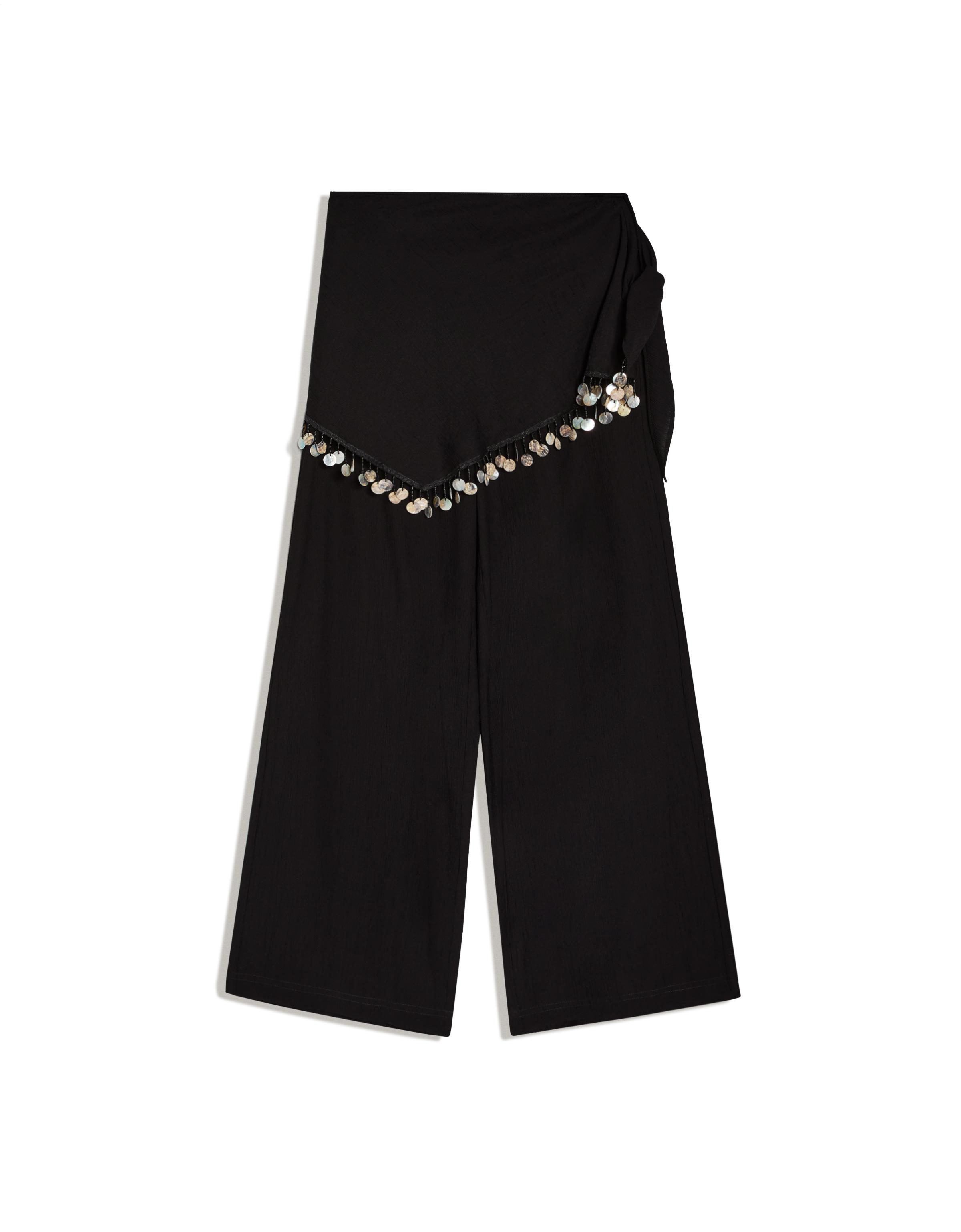Crinkle scarf-print trousers — Black