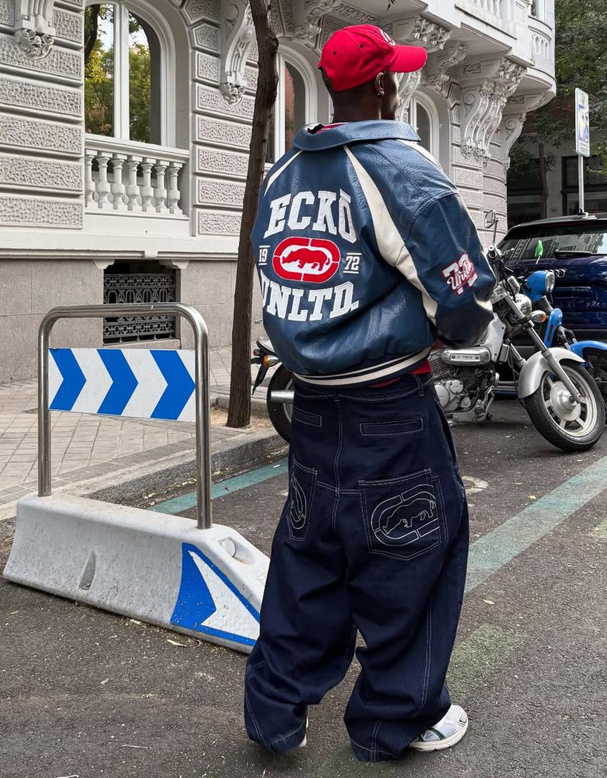 Ecko Unltd leather effect jacket-Navy