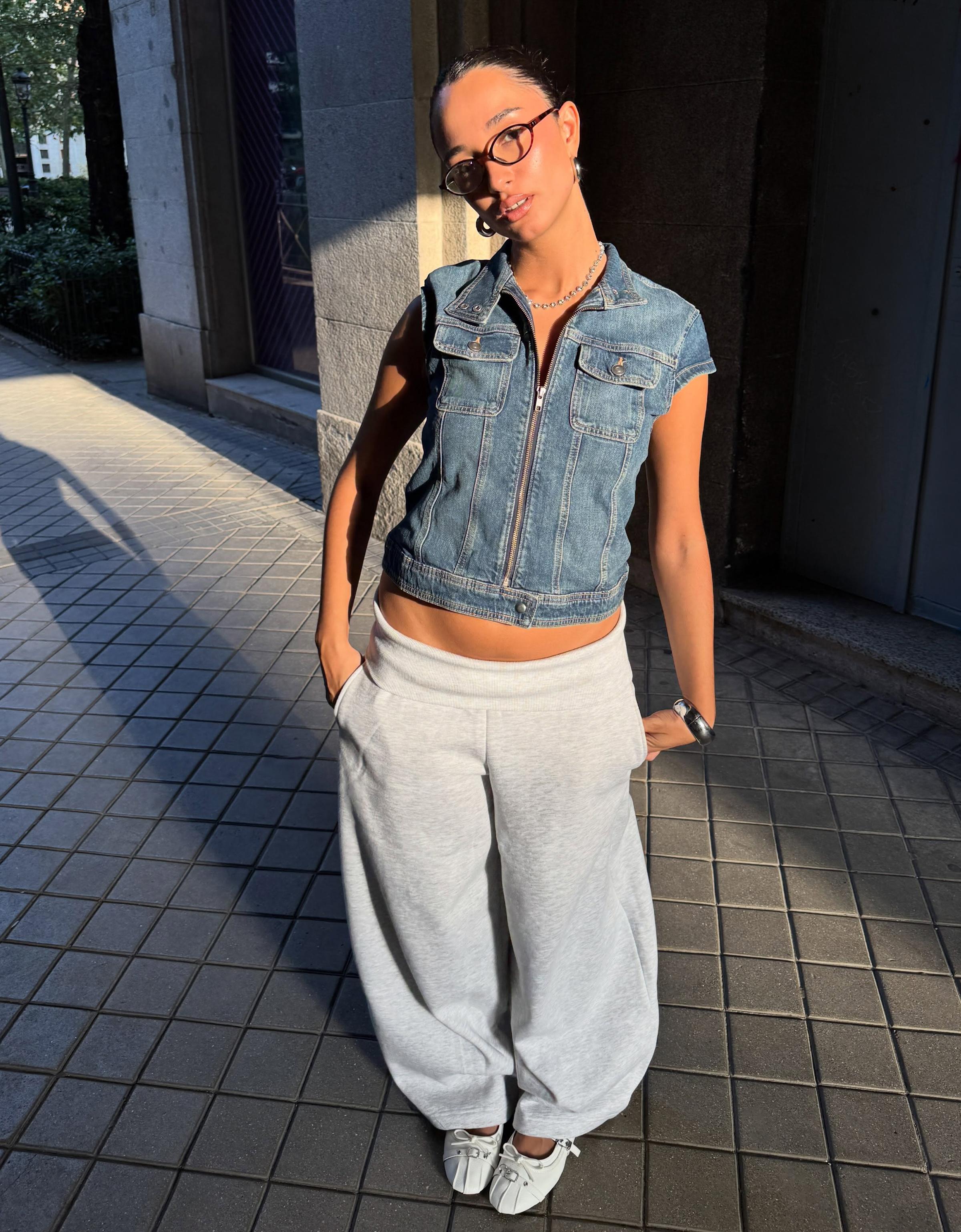 Zip-up denim top — Light blue