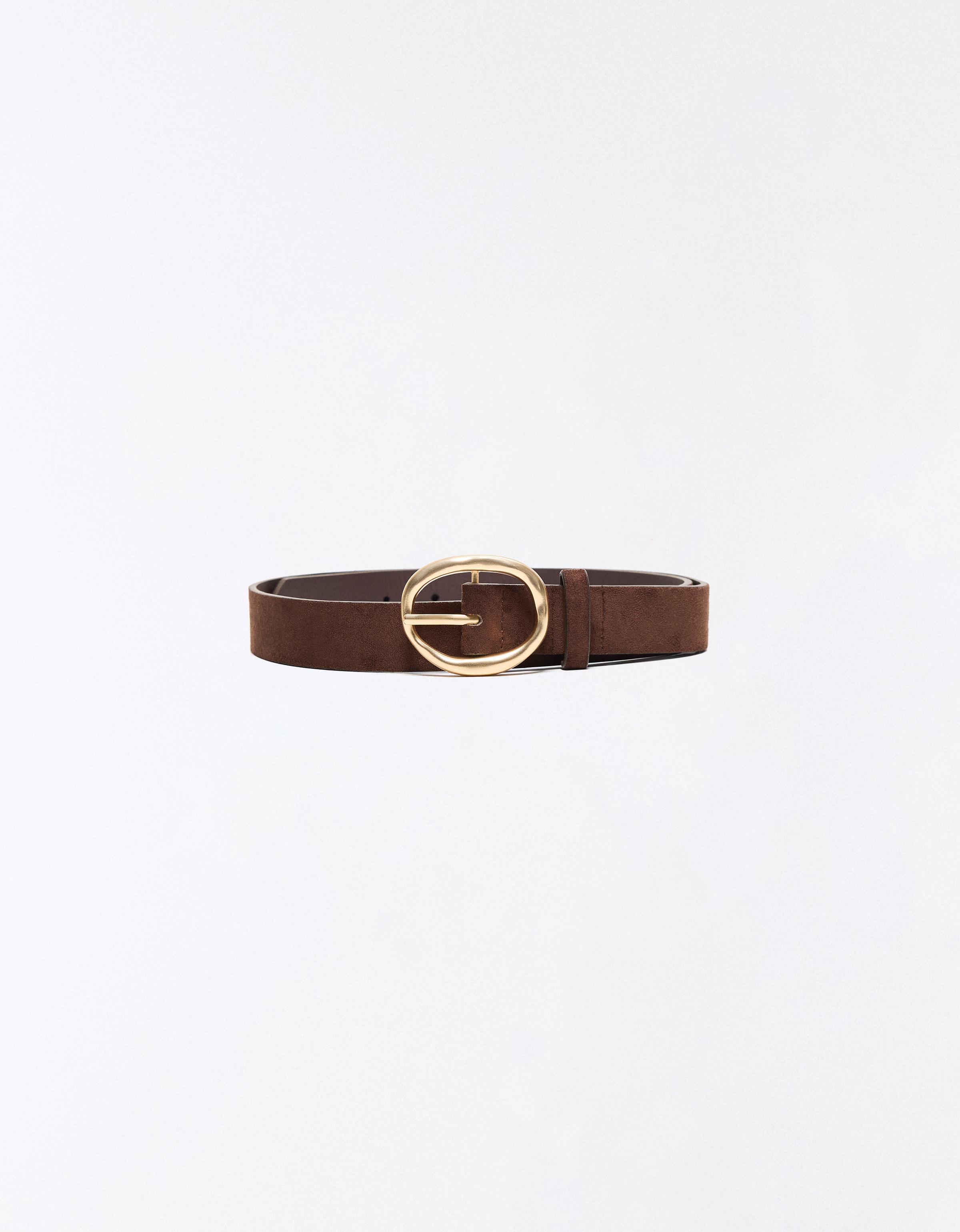 Leather effect belt with buckle — Brown
