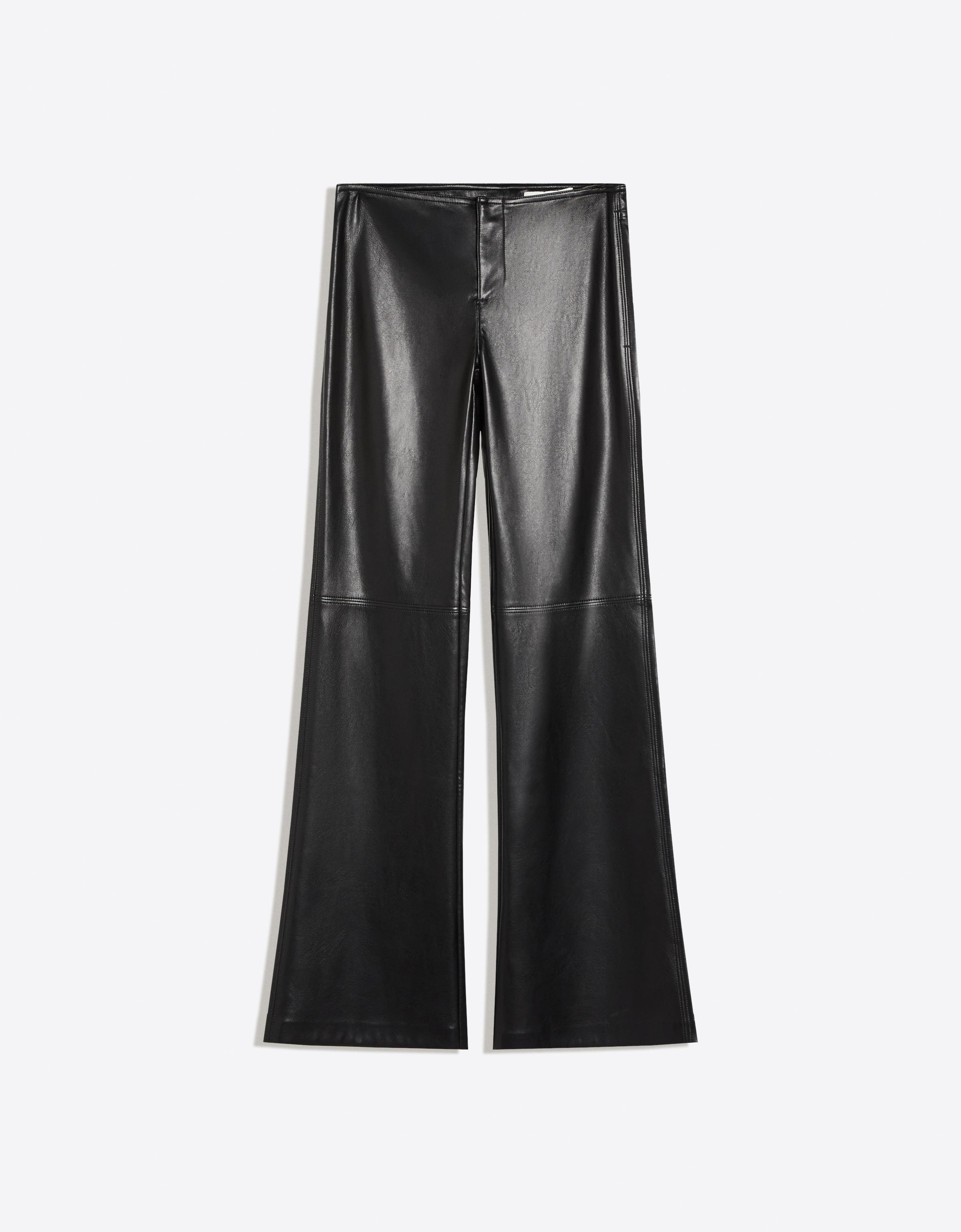Bershka Düz bel suni deri slim fit pantolon görsel 3