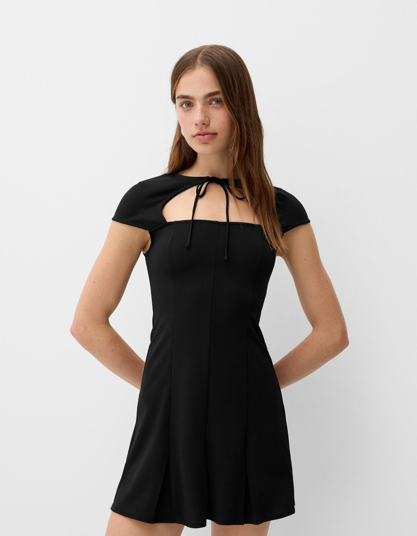 Bershka Vestido Mini Manga Corta Mujer Xs Negro