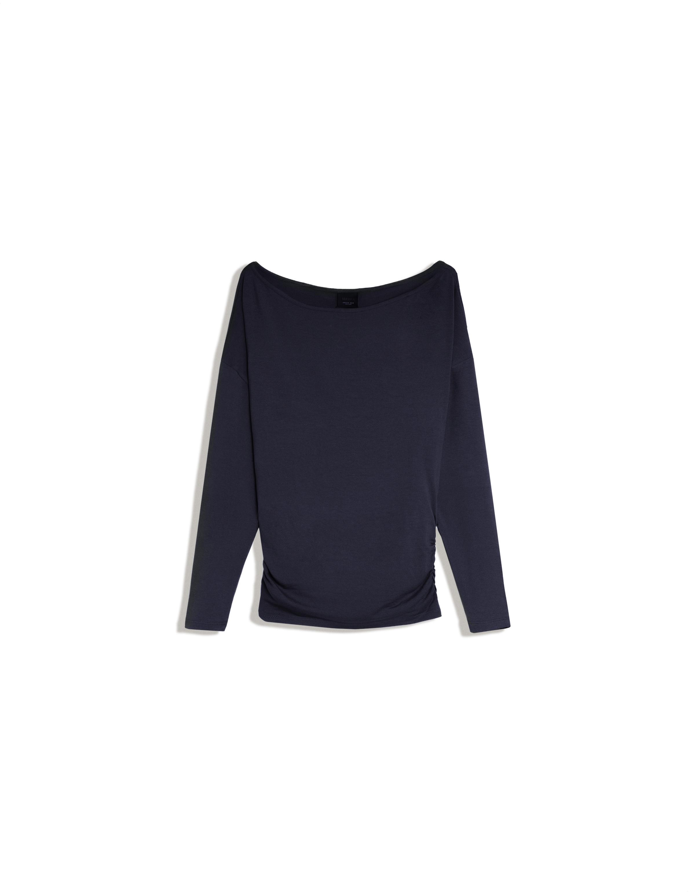 Asymmetric neck long-sleeved T-shirt — Blue