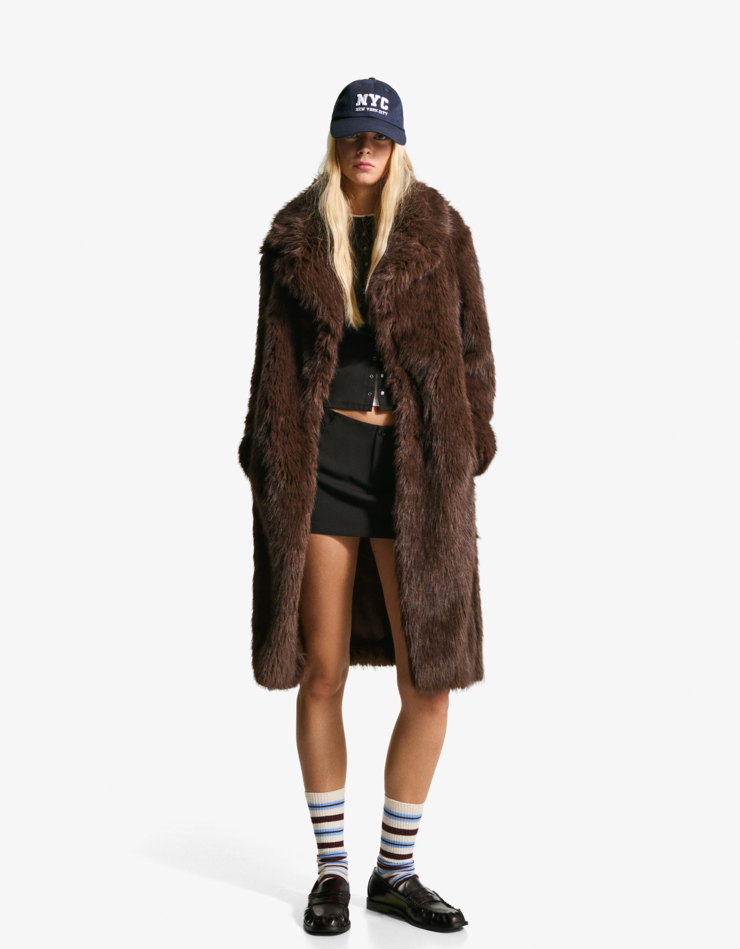 Long faux fur coat — Brown