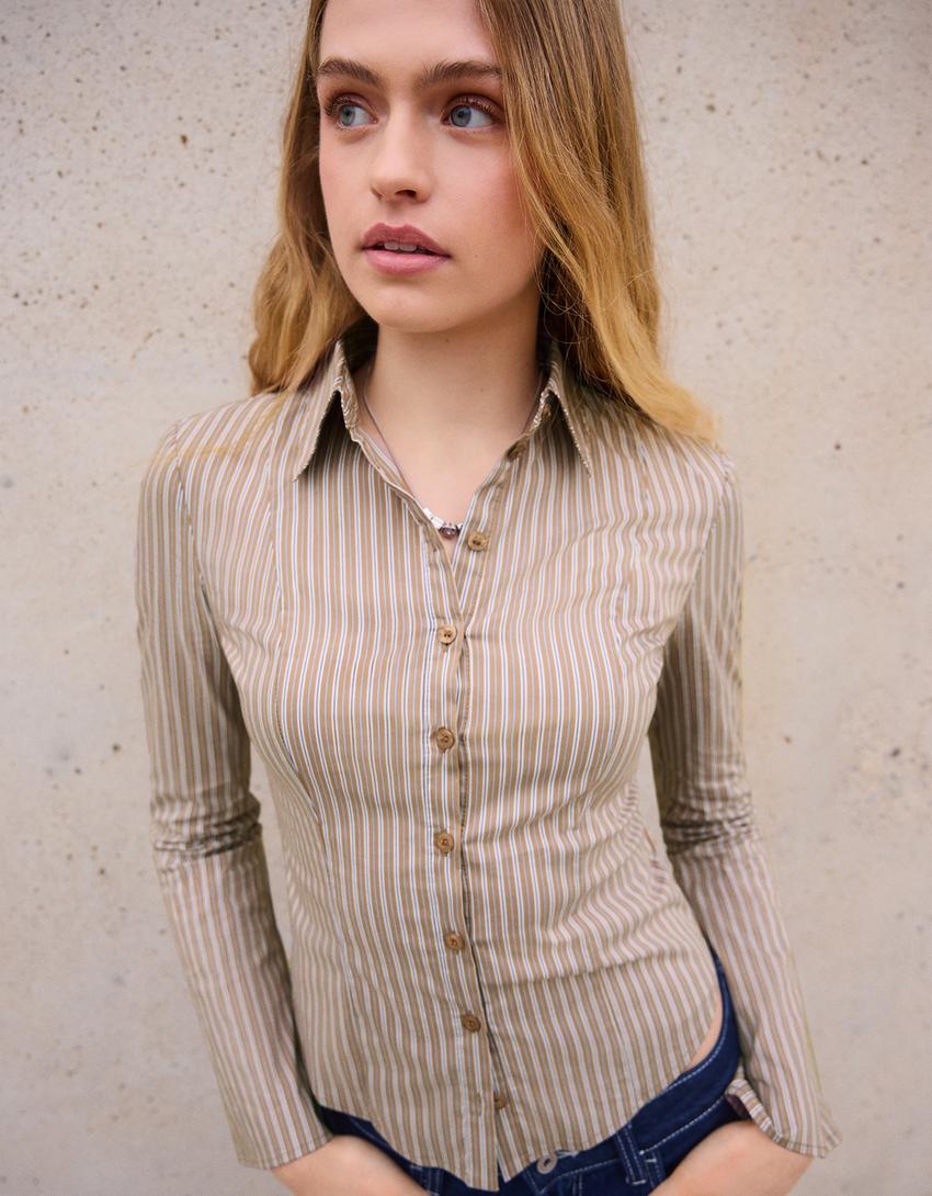 Fitted shirt with bell sleeves - Women | Bershka Fitted shirt with bell sleeves - Women | Bershka