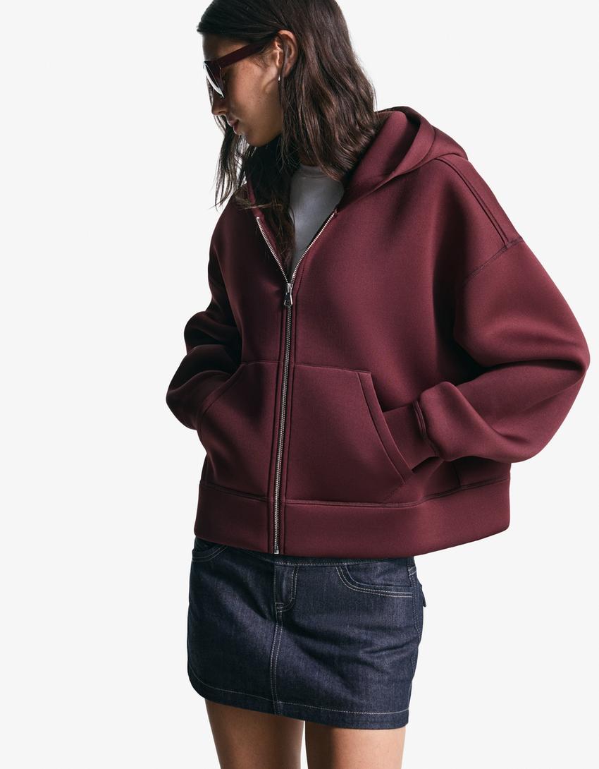 Sudadera cremallera oversize efecto neopreno-Burdeos-2